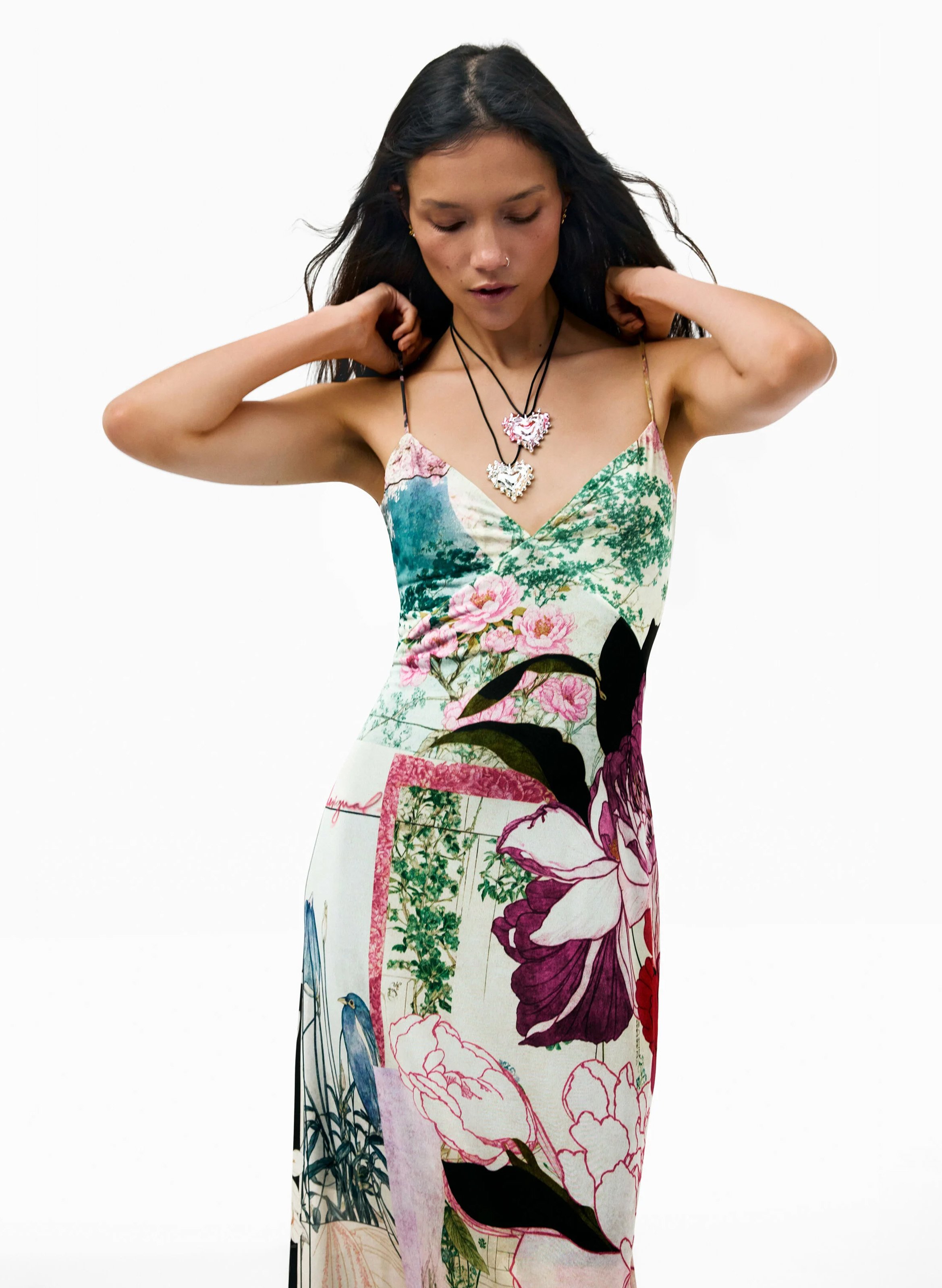 Robe longue col rond immprimée DESIGUAL Noir