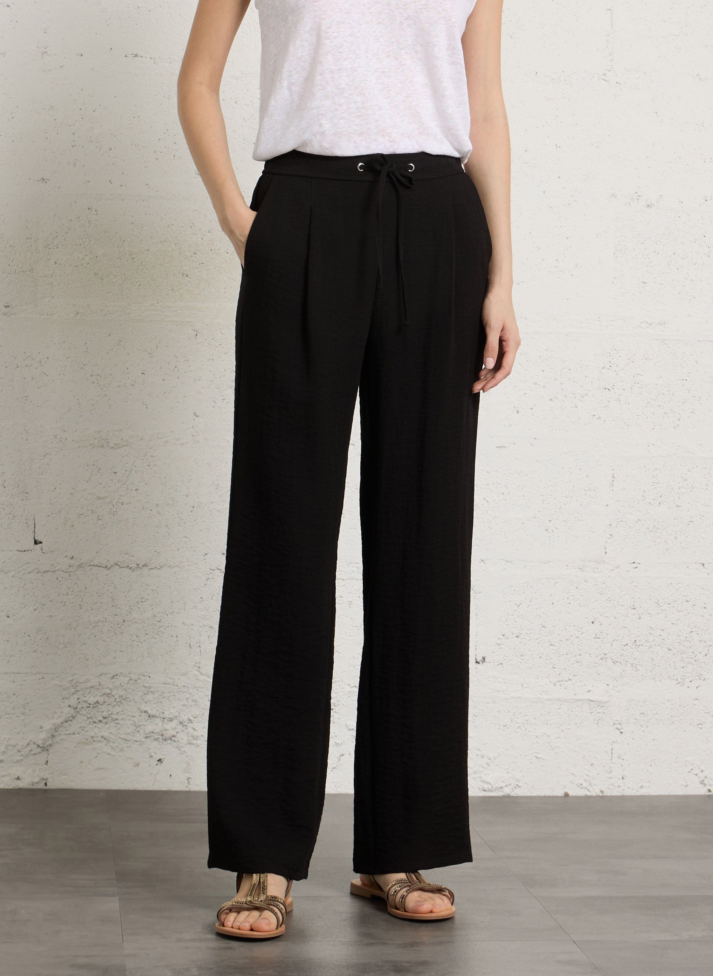 Pantalon large fluide taille haute uni SUD EXPRESS Noir