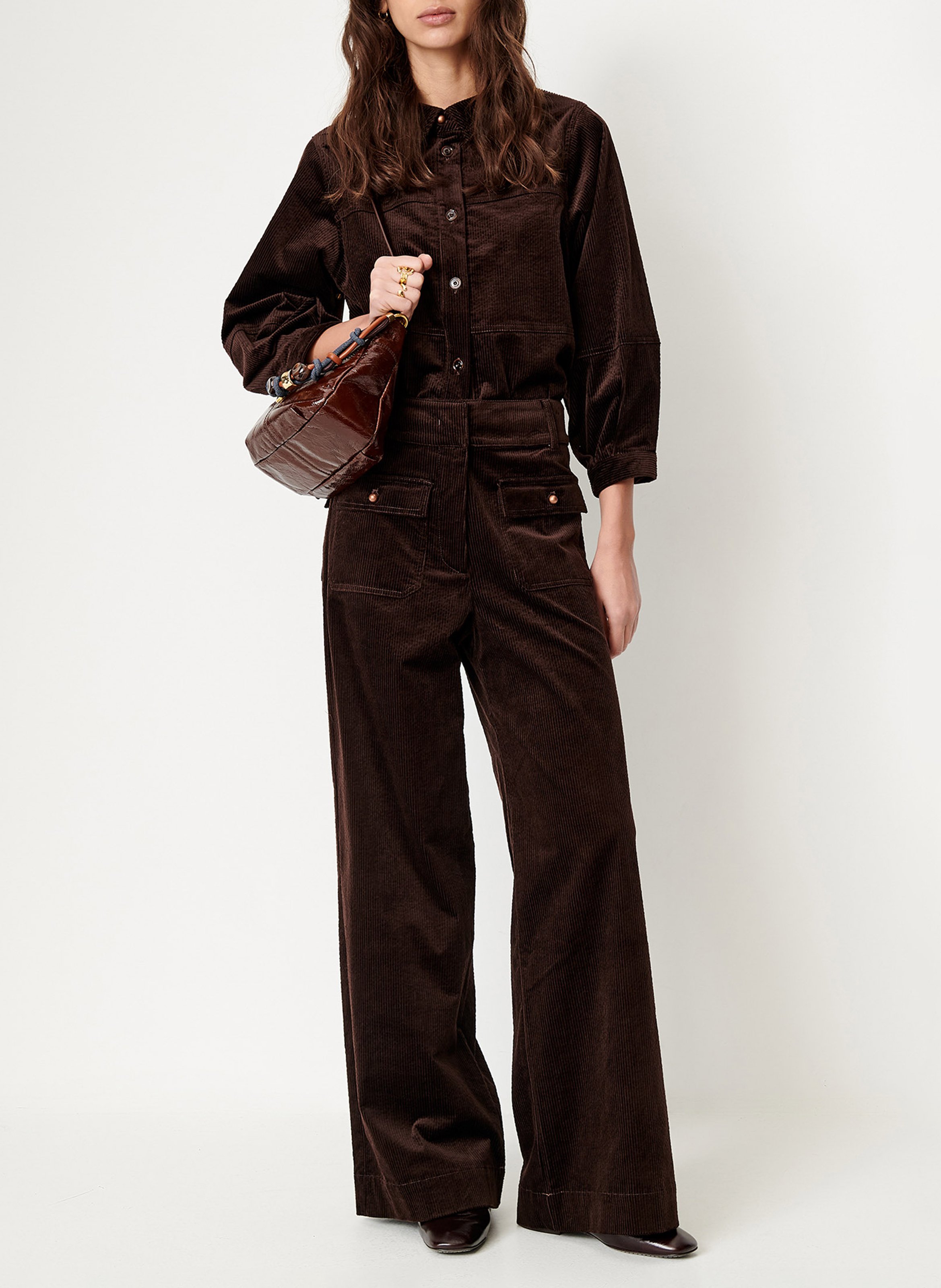 Oversized short shirt in blended cotton SESSUN Brown