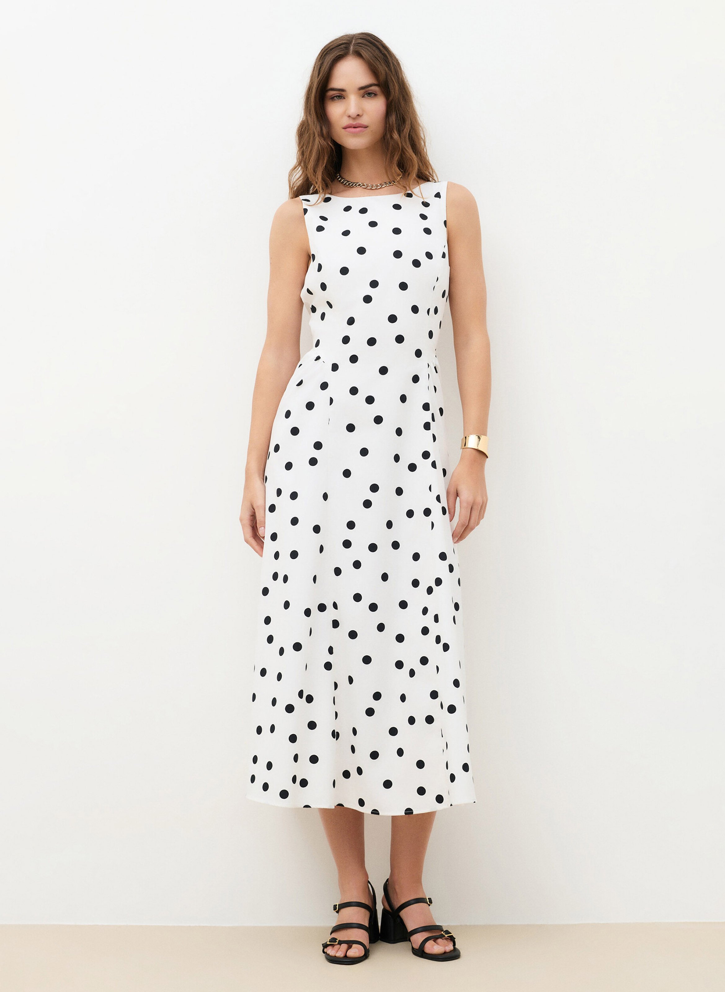 Spotted midi dress CAROLL Beige