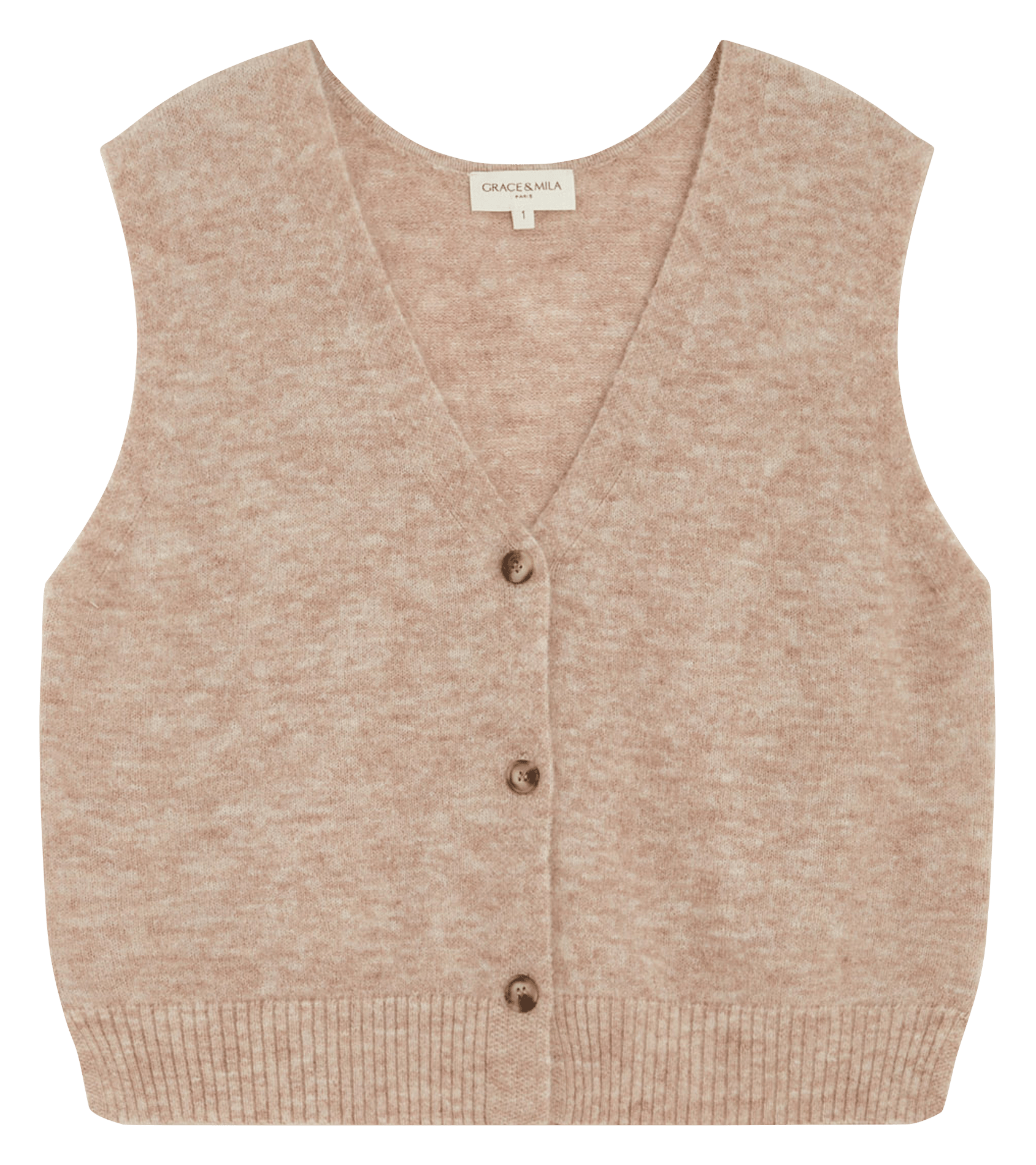 Cardigan droit sans manches en laine mélangé GRACE ET MILA Beige
