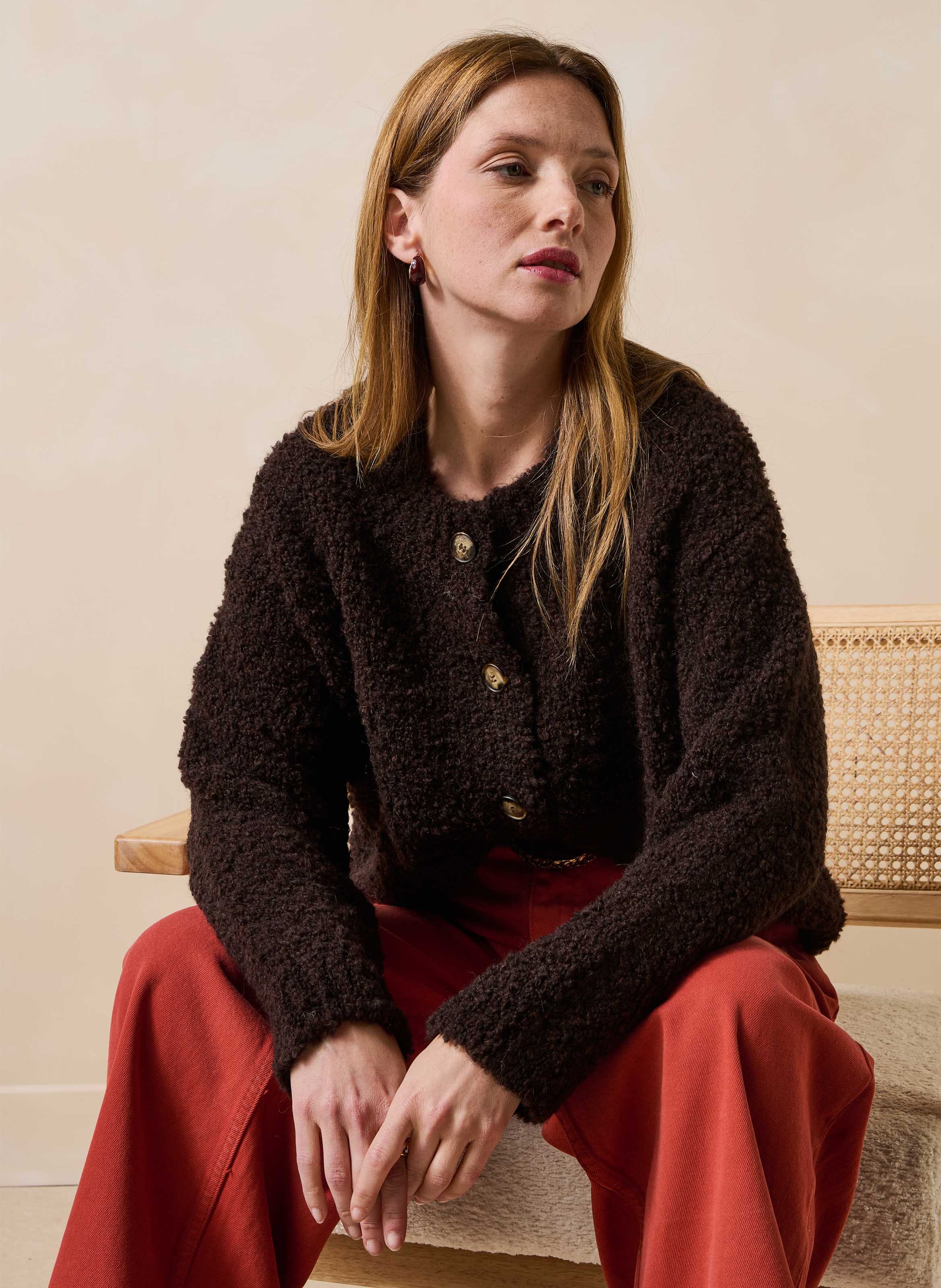 Gilet oversize col rond en maille LA FEE MARABOUTEE