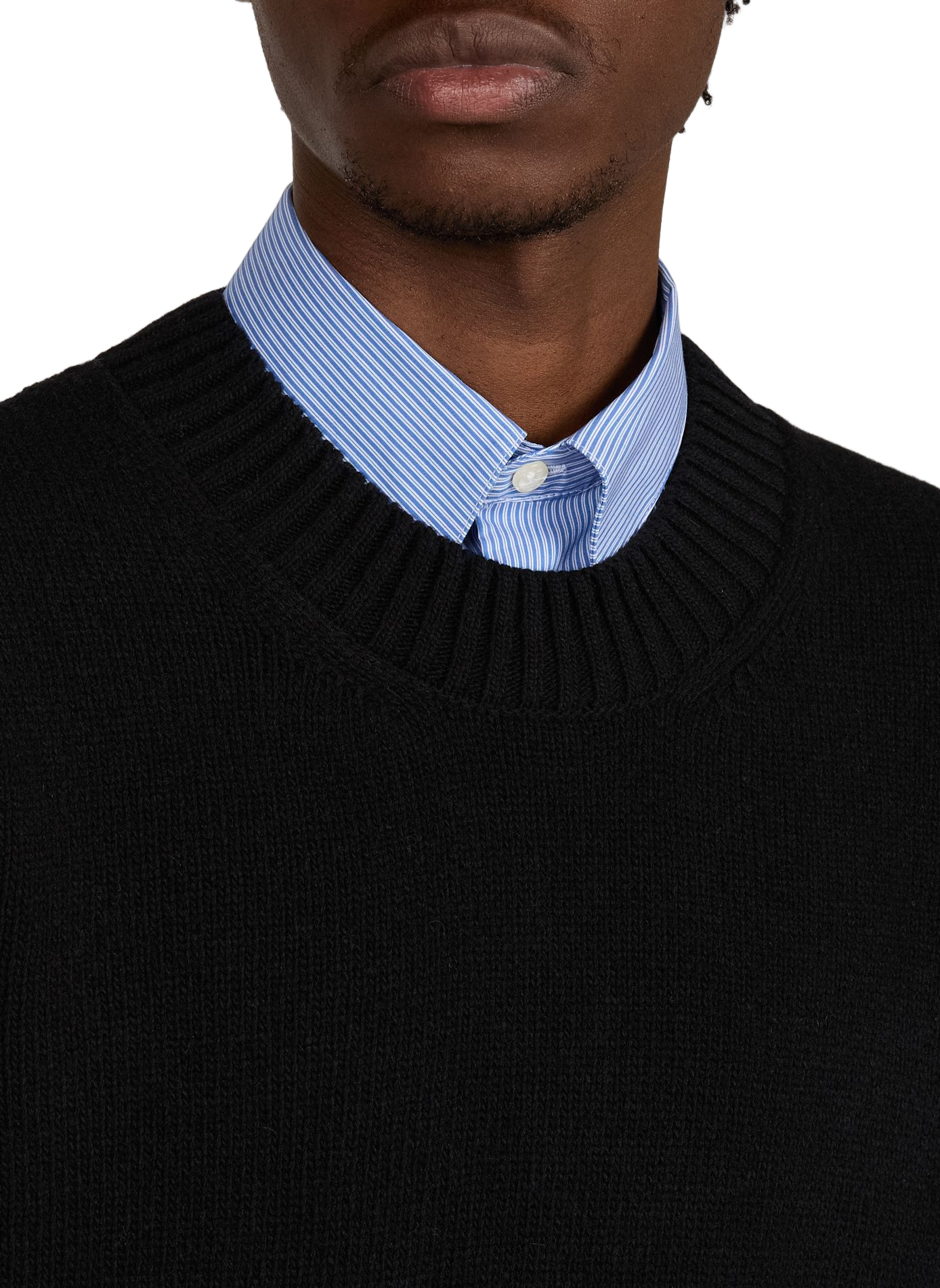Ribbed round neck wool blend sweater efil-o | Black AU PRINTEMPS PARIS Men