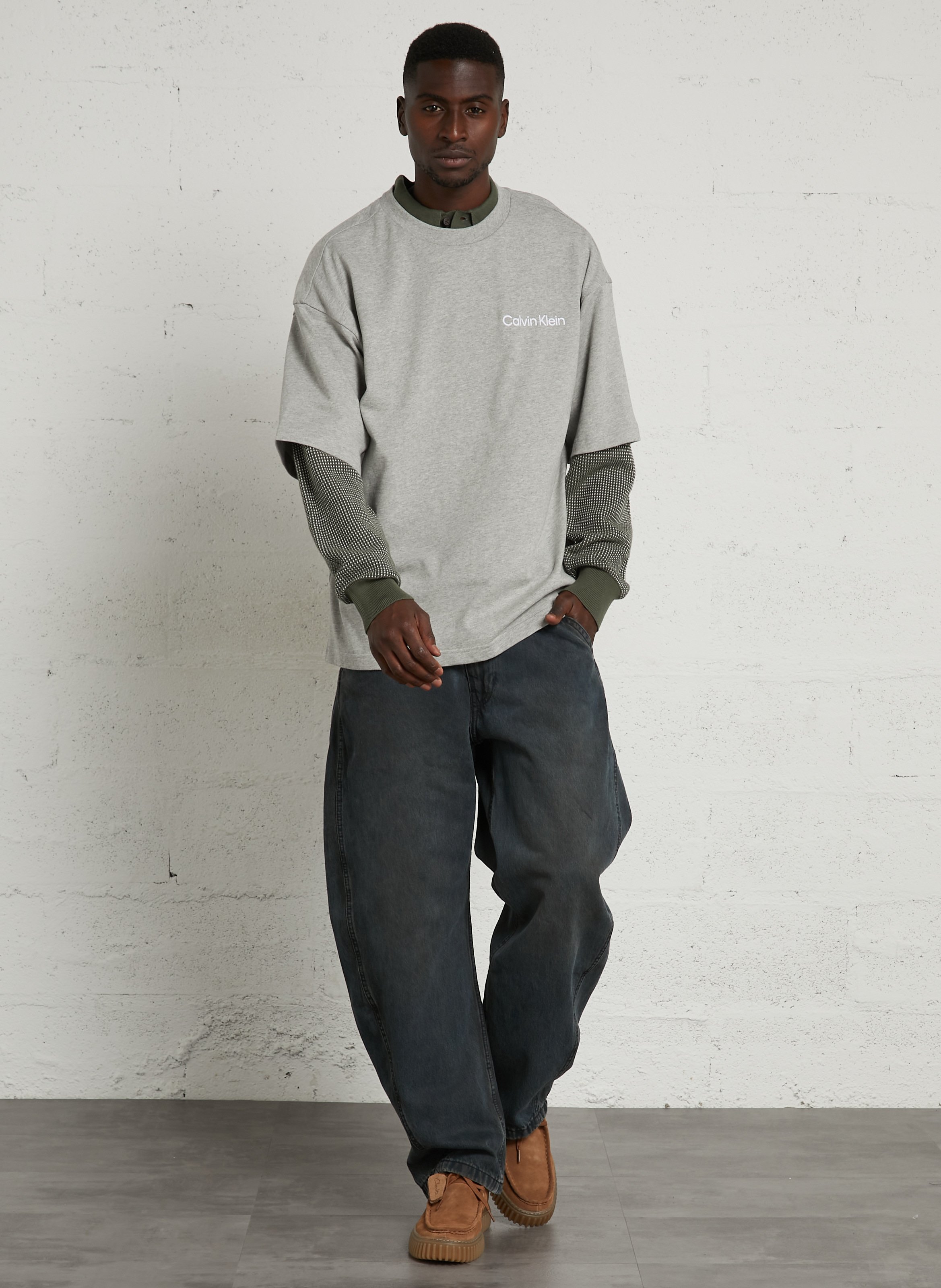Tee-shirt oversize col rond en coton CALVIN KLEIN UNDERWEAR Gris