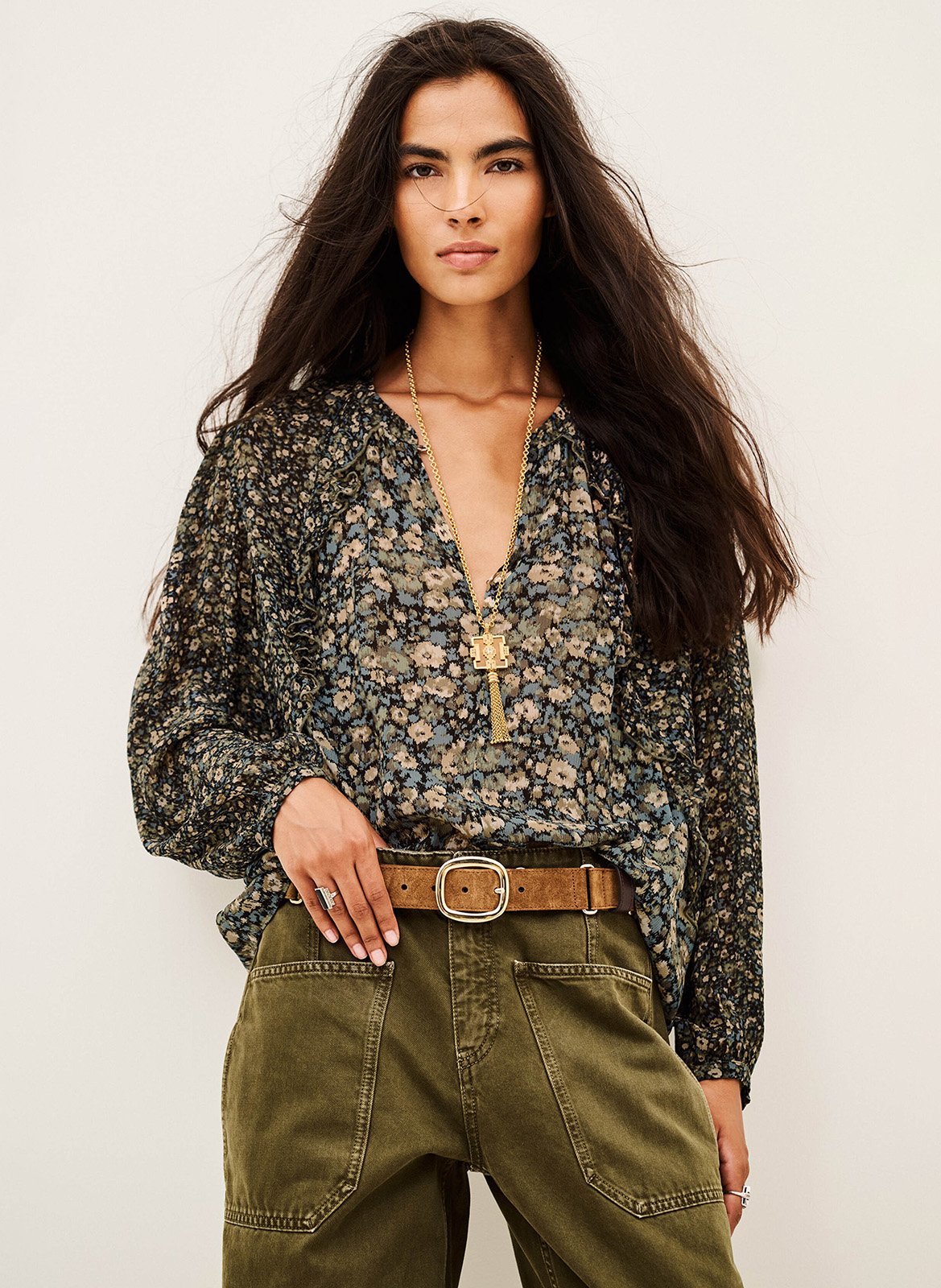 Blouse ample imprimée BA&SH Kaki