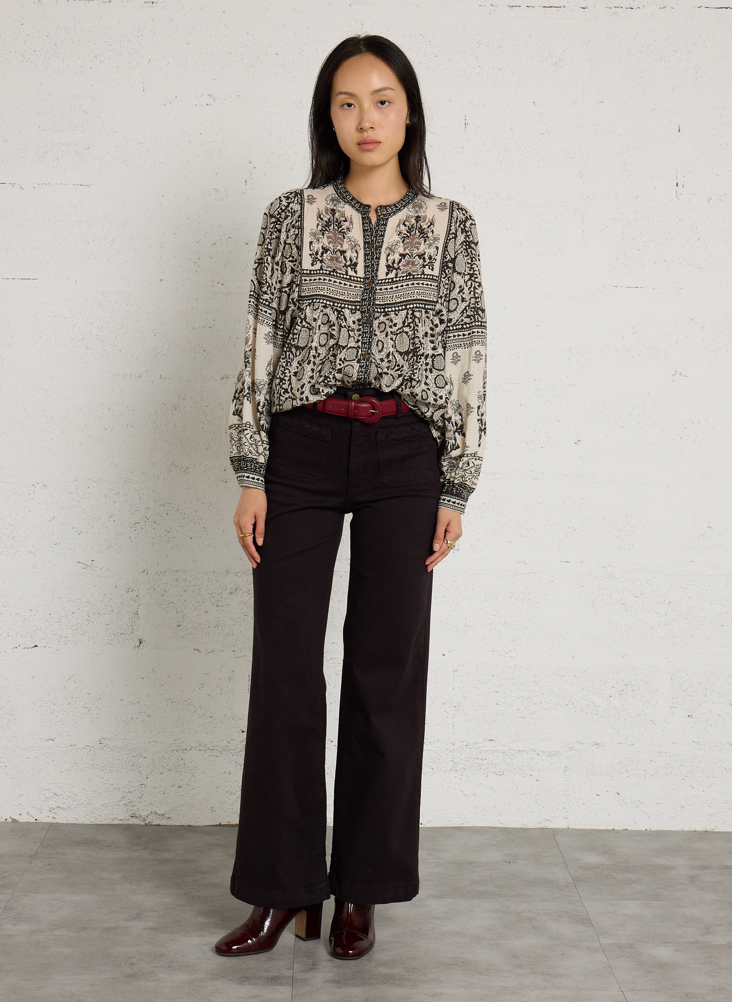 Wijde broek met hoge taille MAISON HOTEL Bruin