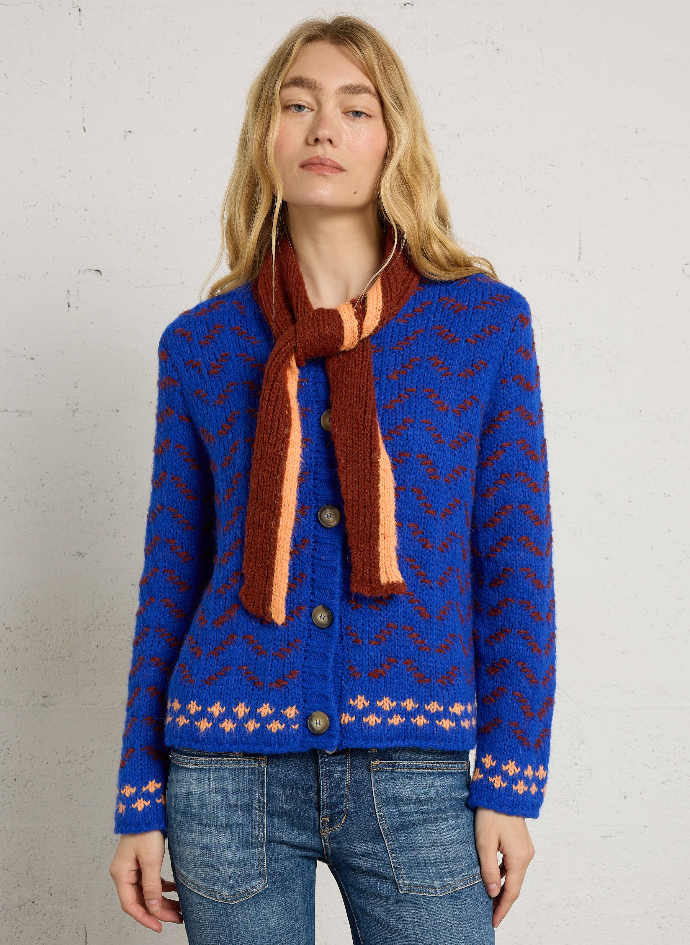 Gerader Cardigan mit Bindkragen DR BLOOM Blau