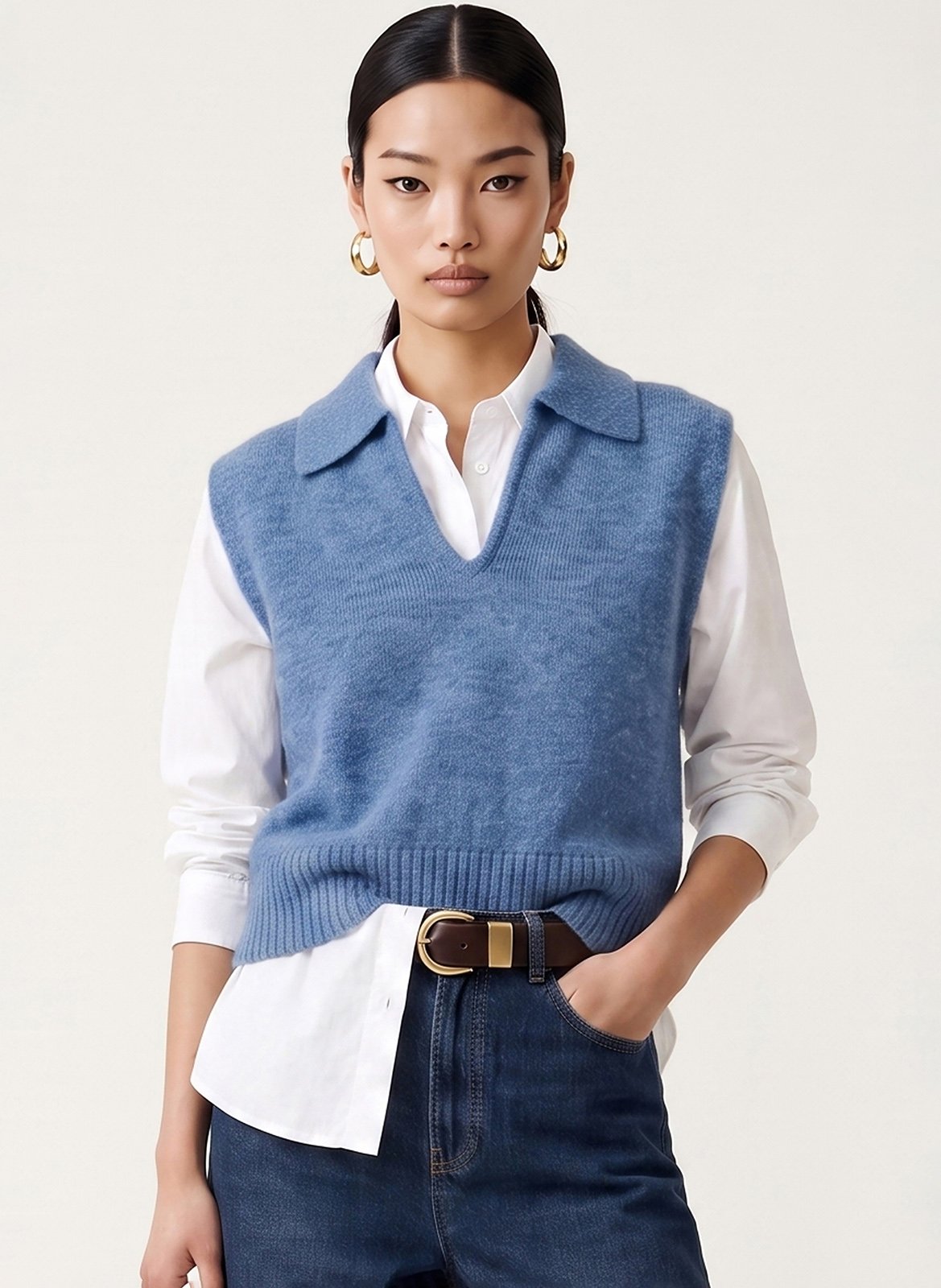 Plain V-neck sleeveless sweater KOOKAI Blue