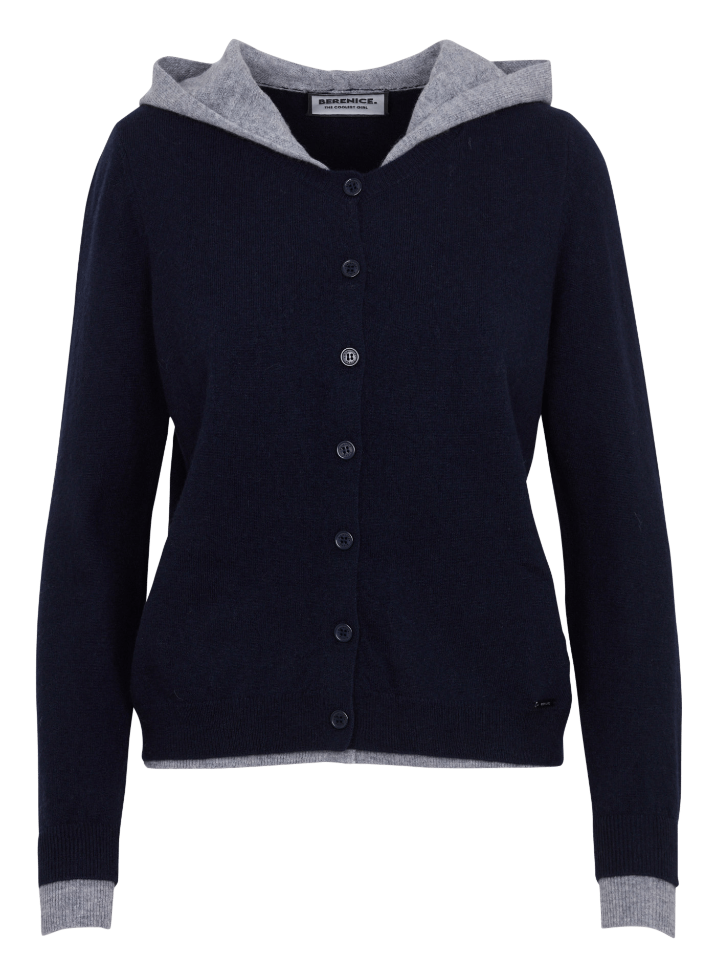 Cardigan droit col v superposé à capuche en laine BERENICE Gris