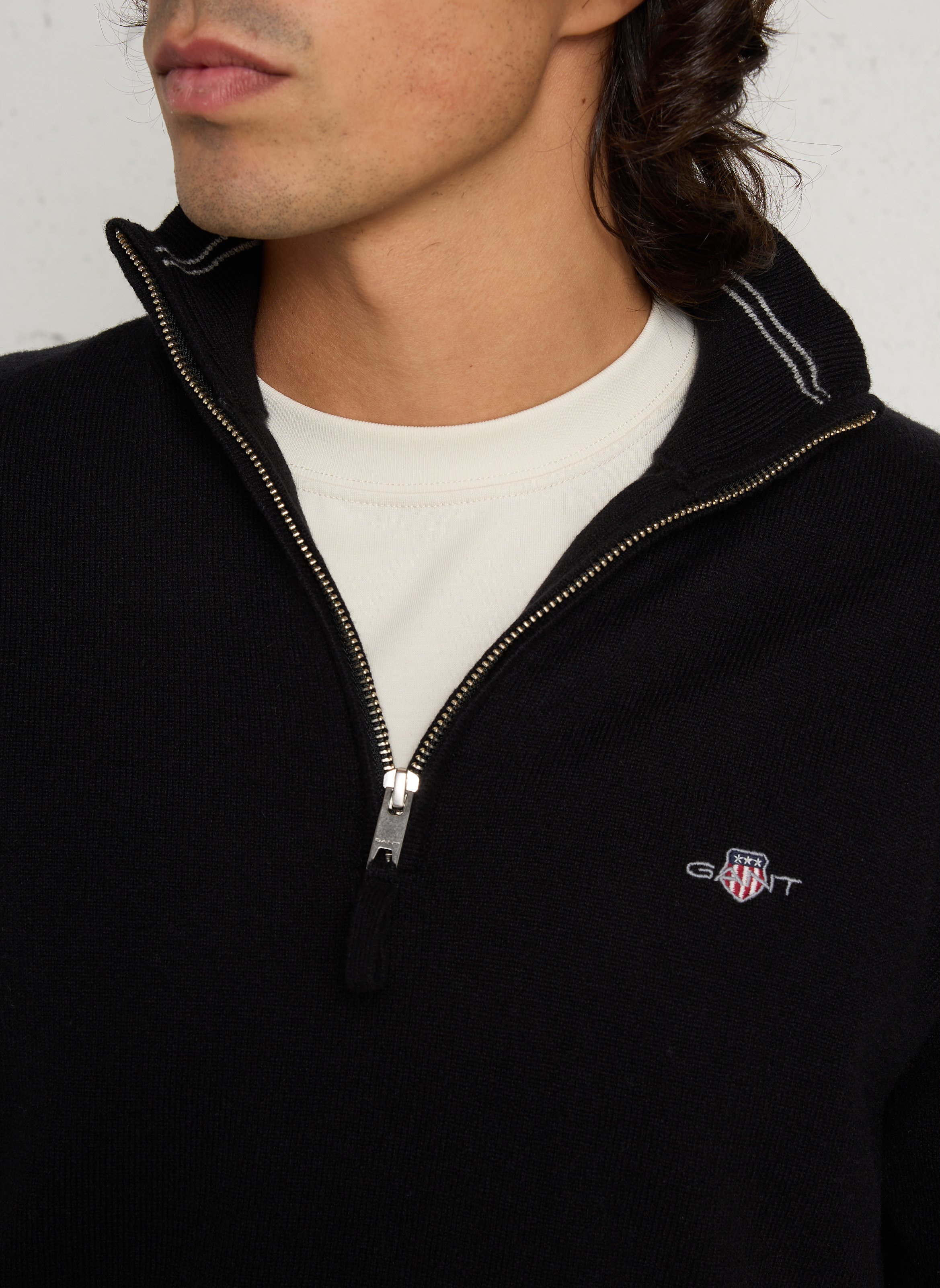 Pull col montant zippé en laine GANT Noir