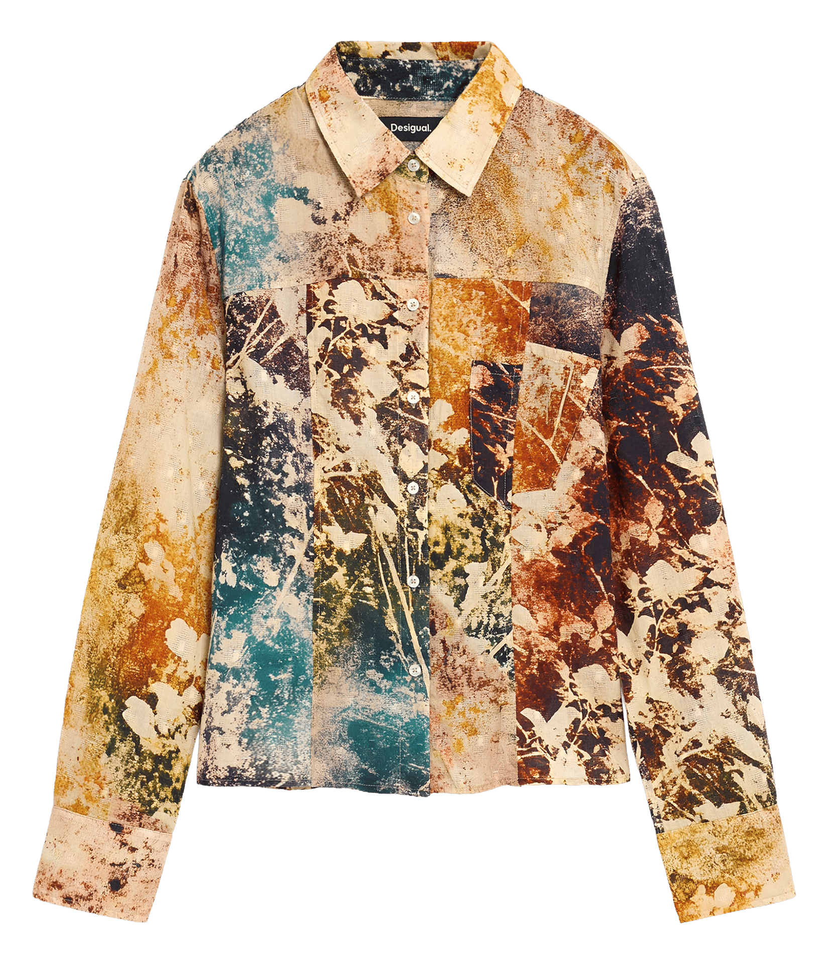 Straight printed cotton shirt DESIGUAL Blue