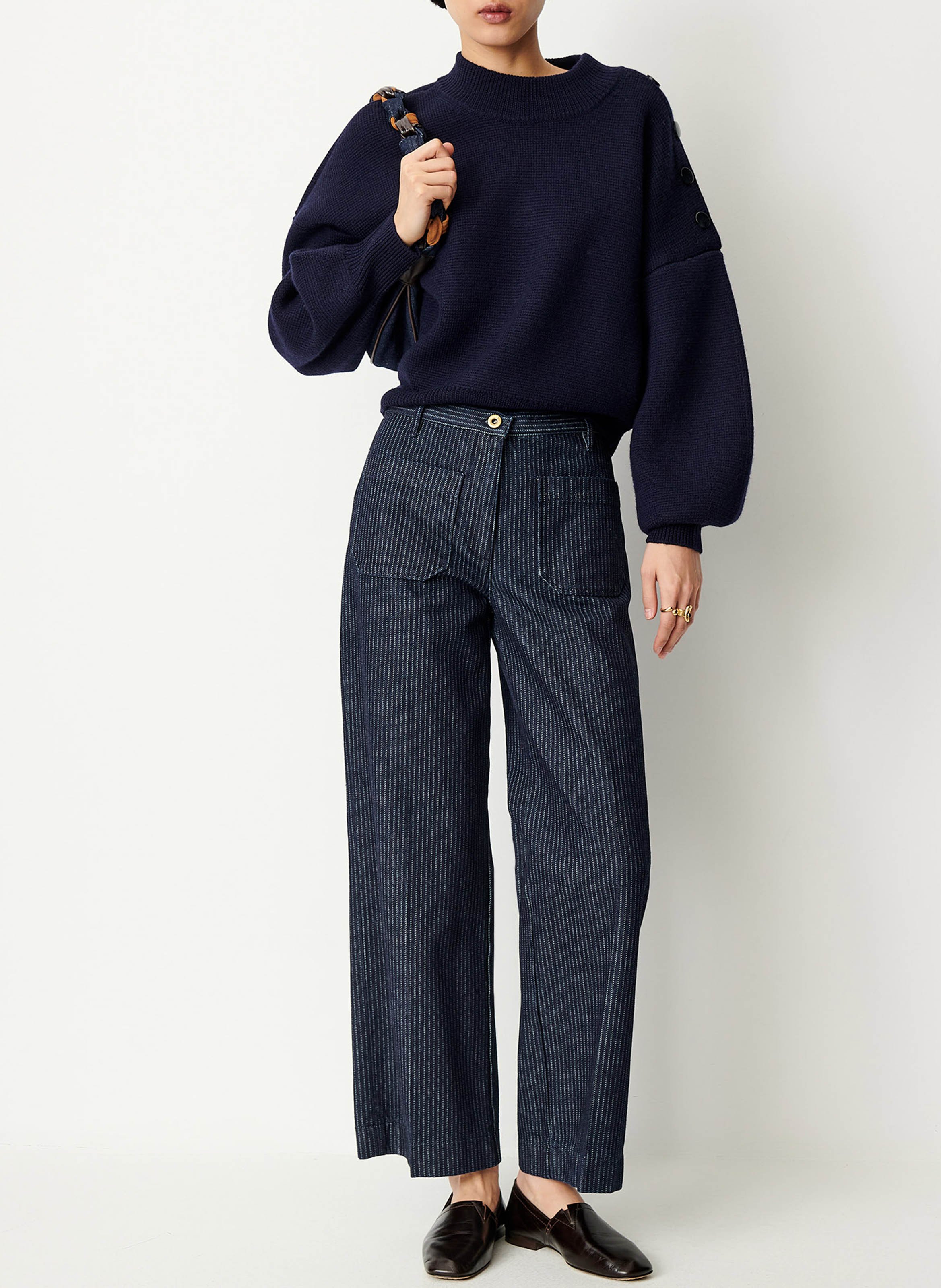 Round neck plain wool oversized sweater SESSUN Blue