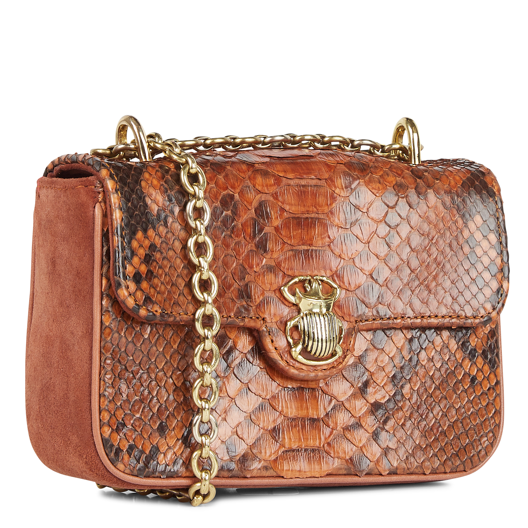 Sac bandoulière en python et cuir velours CLARIS VIROT Marron