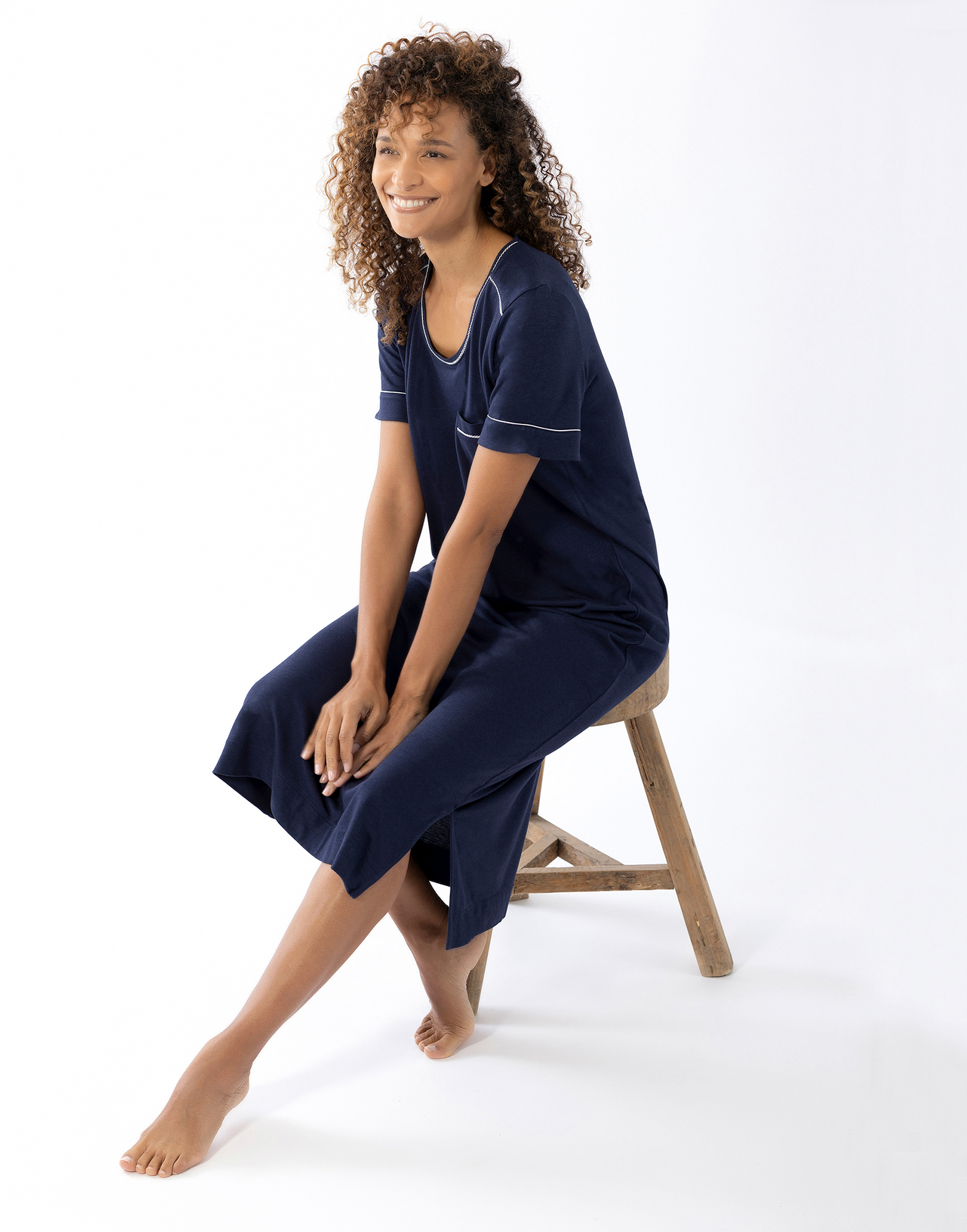 Short-sleeved cotton modal nightshirt LE CHAT Blue