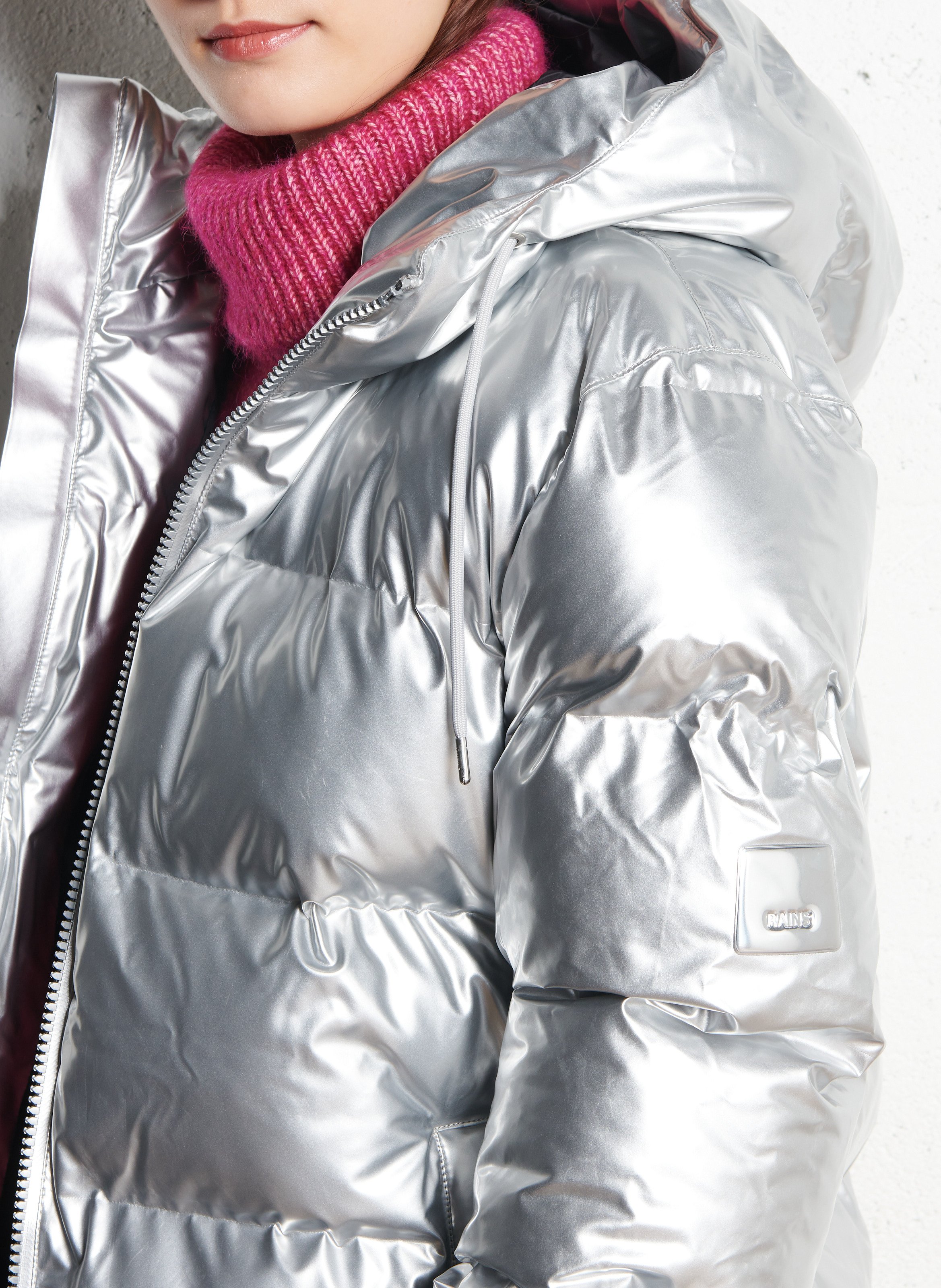 Puffer jacket with high collar and hood Silver Rains Women