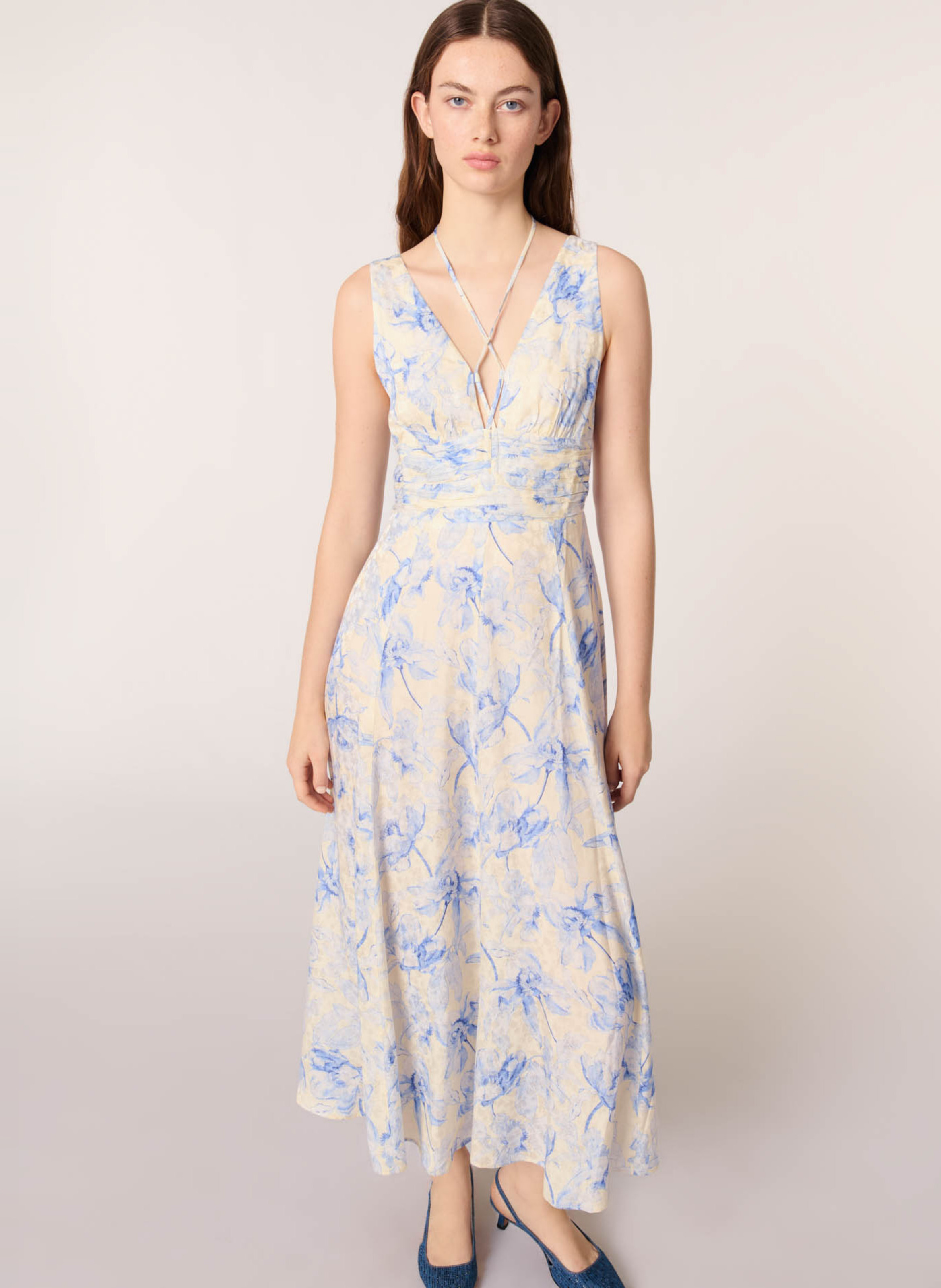 Ora V Neck Dress in Blue