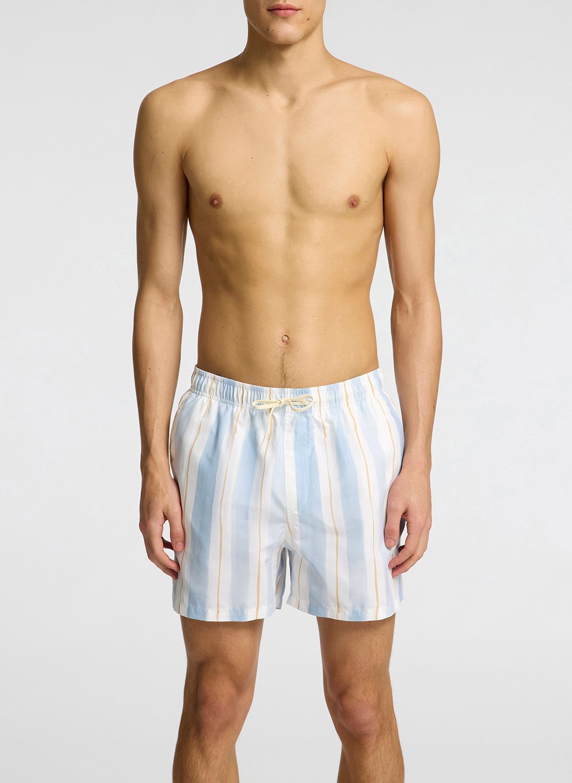 Short de bain en fibres recyclées rayé SELECTED Beige