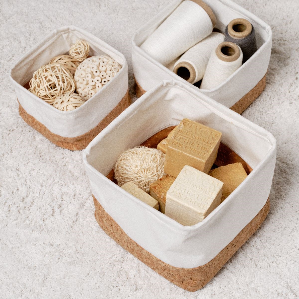 Set of 3 square cork baskets FACTORY Beige