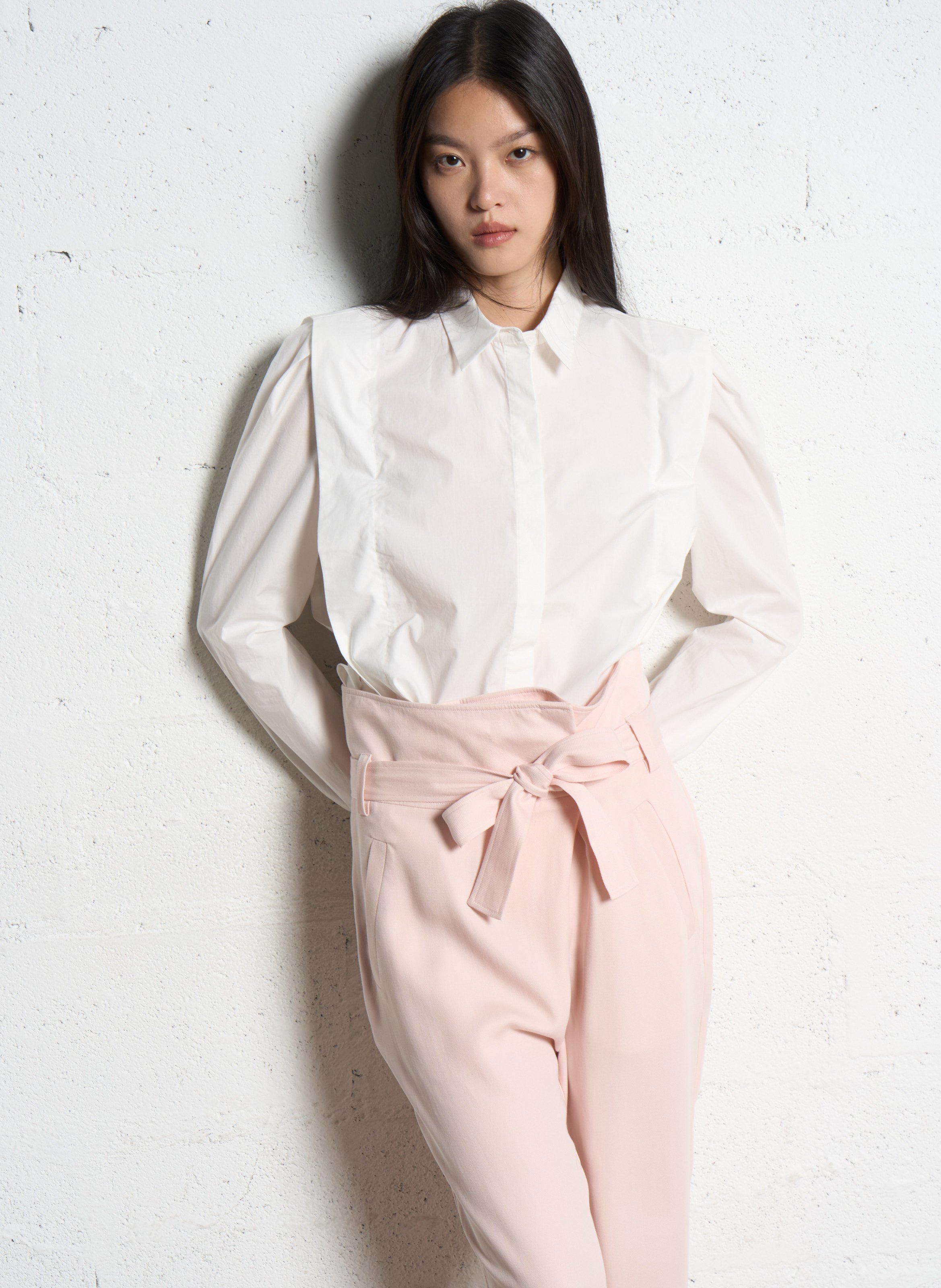 Solid straight shirt with panels IKKS White