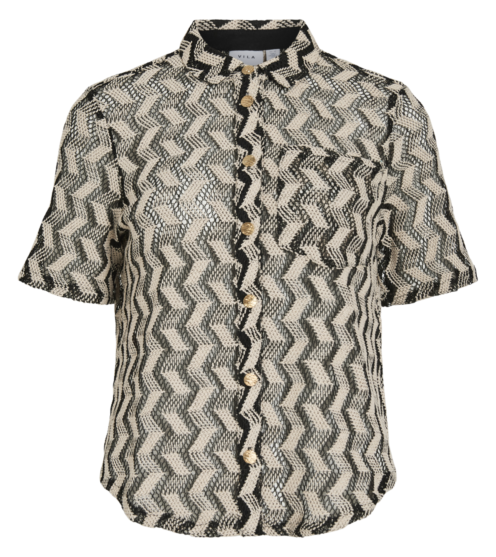 Gerade geschnittenes Hemd aus bedruckter Baumwollmischung VILA Schwarz
