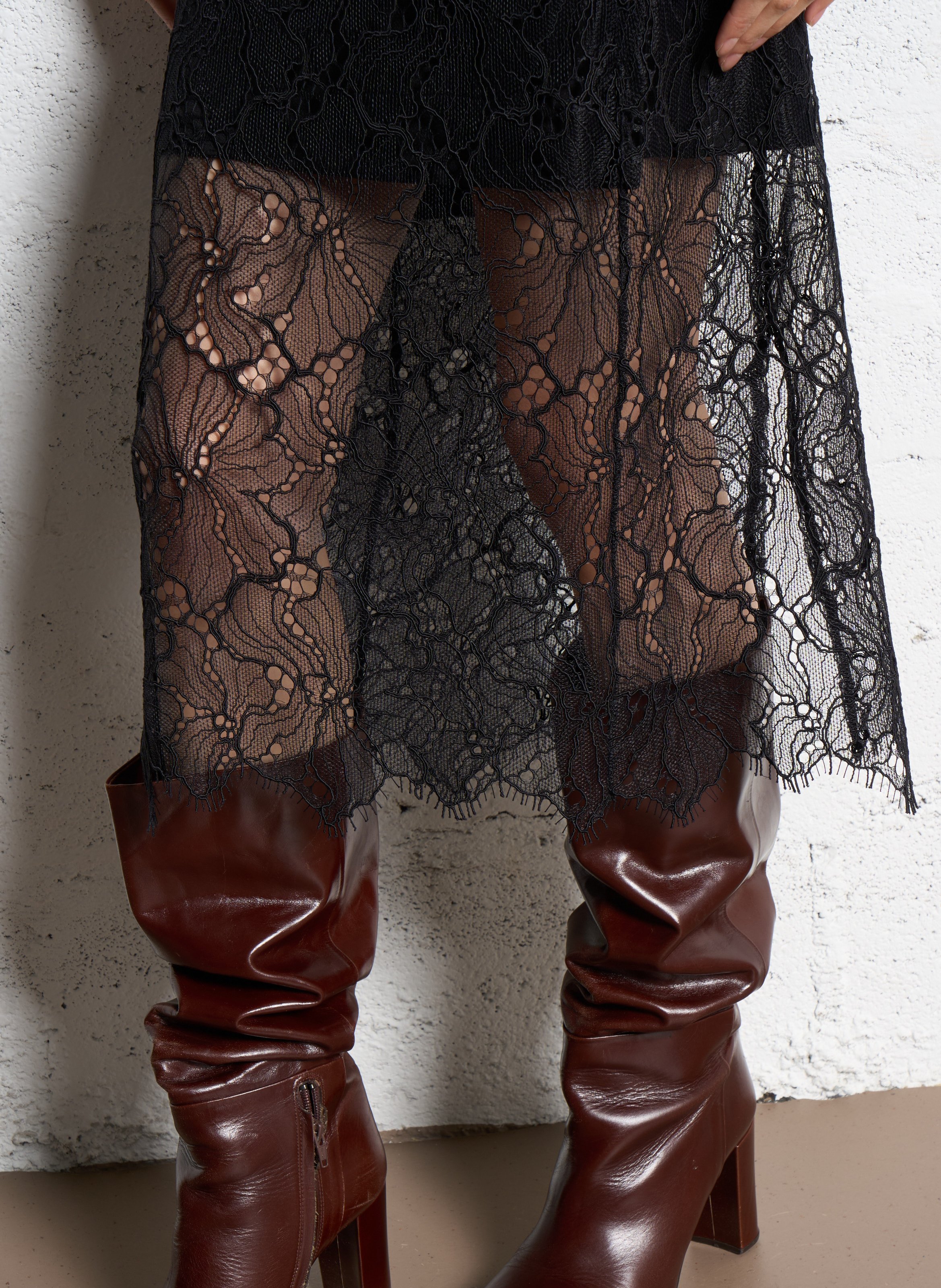 Jupe midi en dentelle  SUNCOO Noir