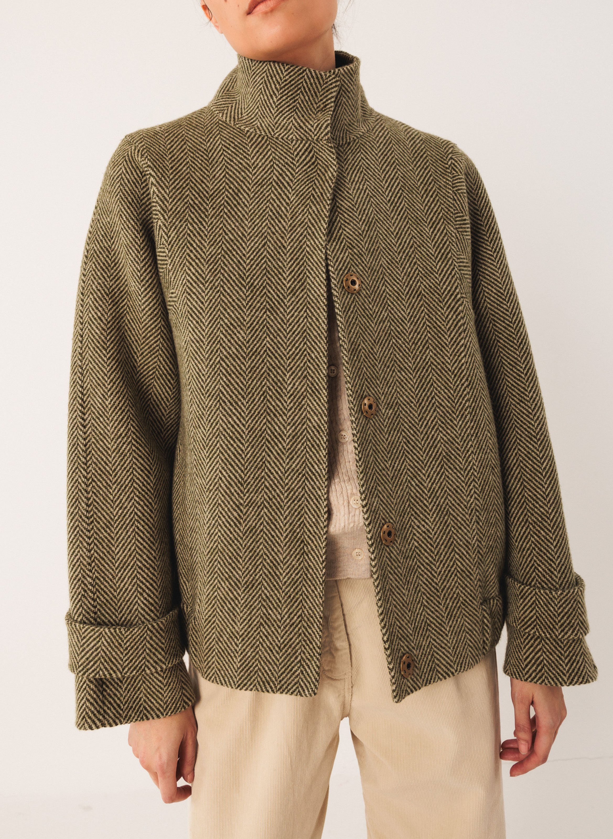 Straight wool jacket with high collar INDI & COLD Khaki