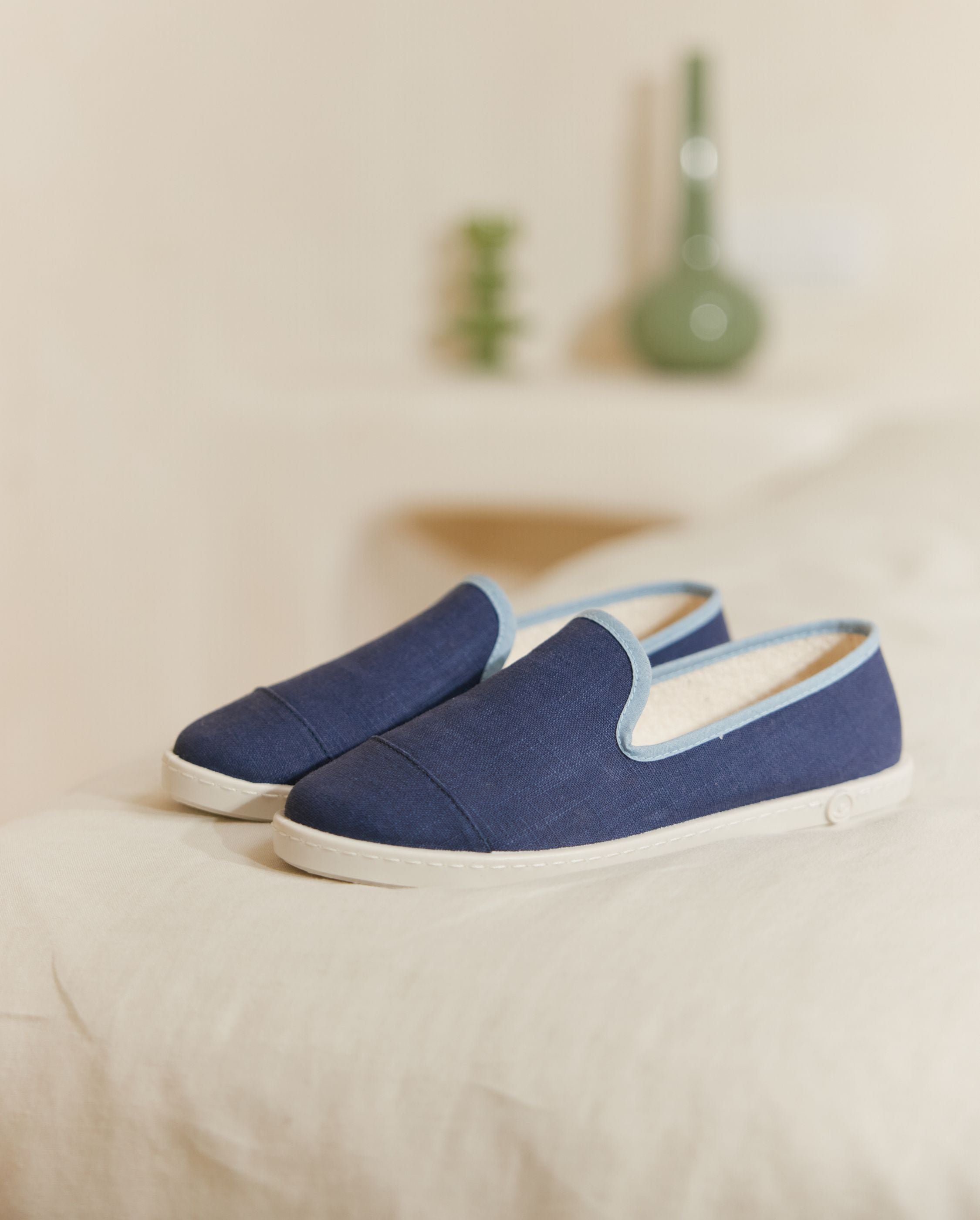 Women's Linen and Sky Blue Denim Slipper ANGARDE Blue