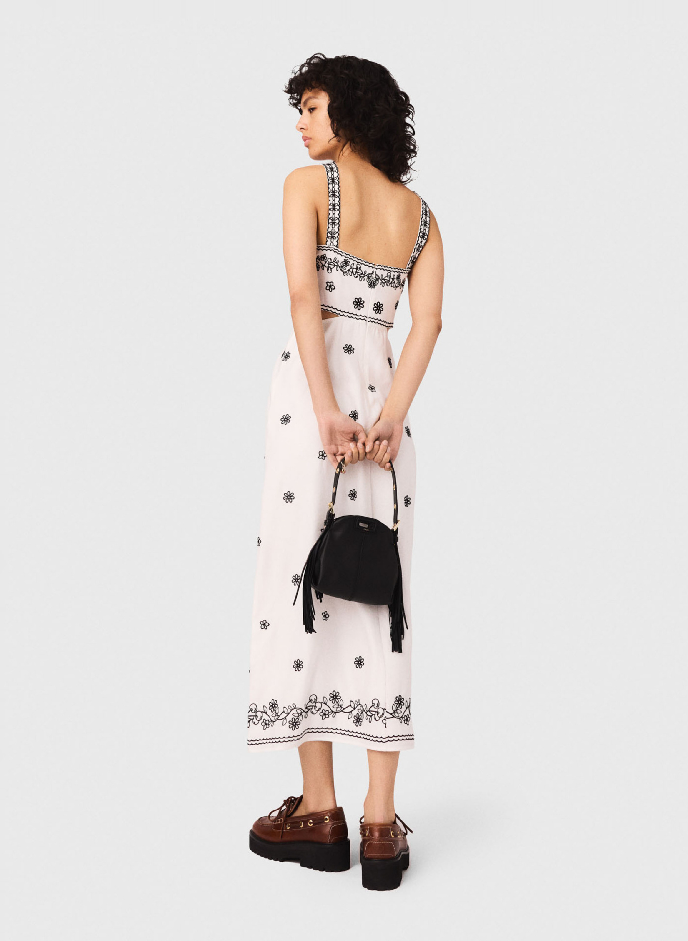 Square Neck Midi Linen Blend Dress MAJE Beige