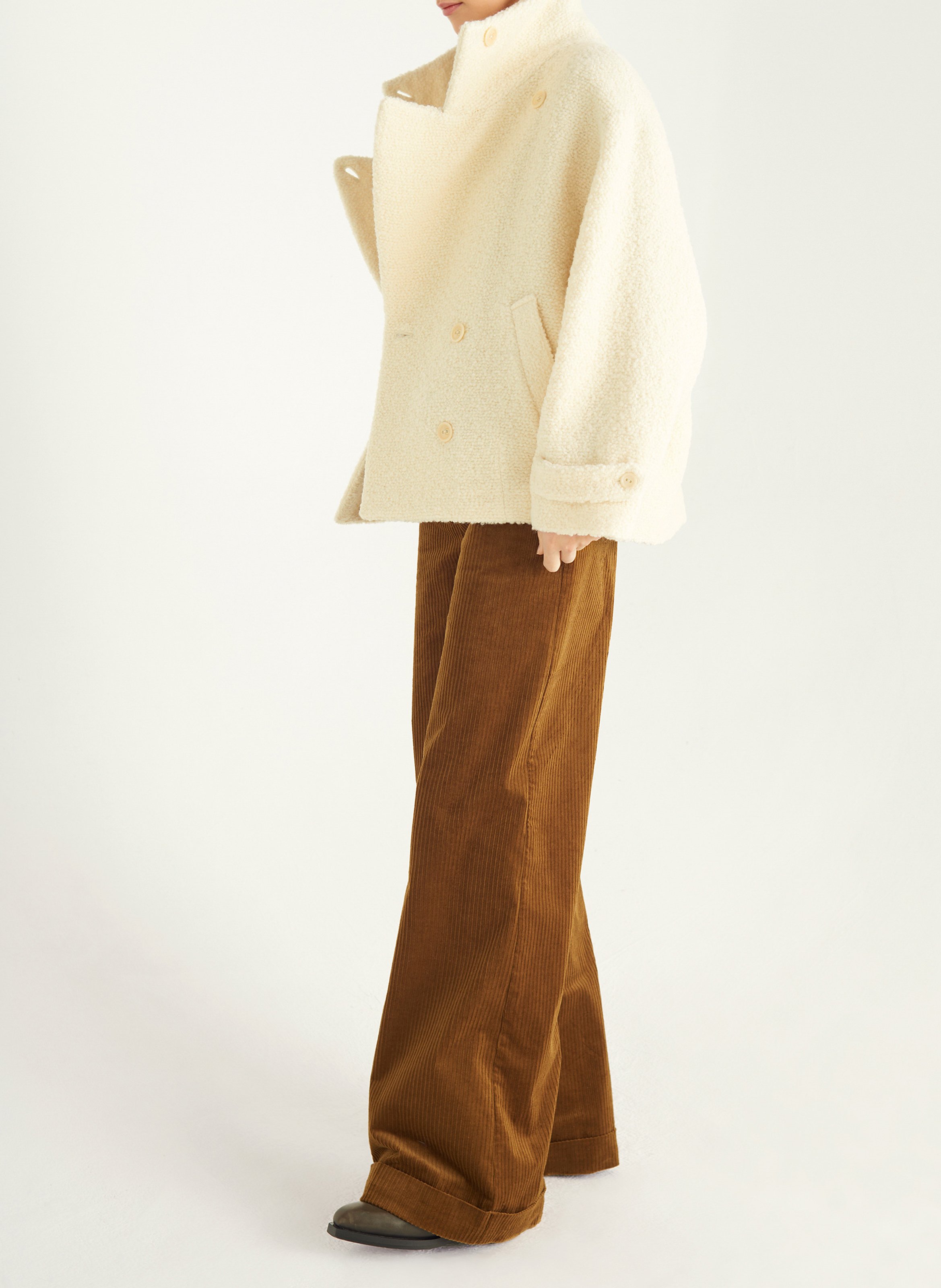 Manteau boutonné col montant en laine mélangée COTELAC Blanc