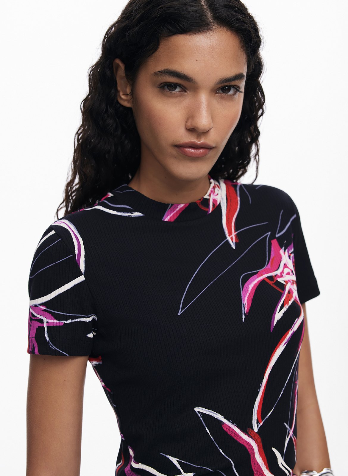 Tee-shirt col rond imprimé DESIGUAL Noir