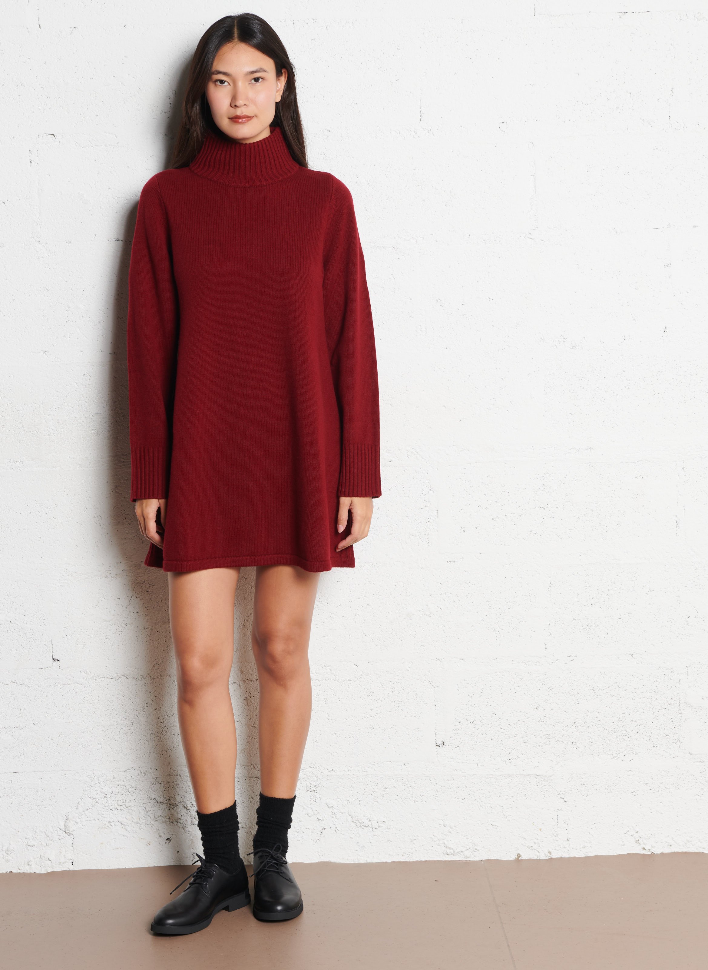 Short high-neck merino wool dress PETITE MENDIGOTE Red