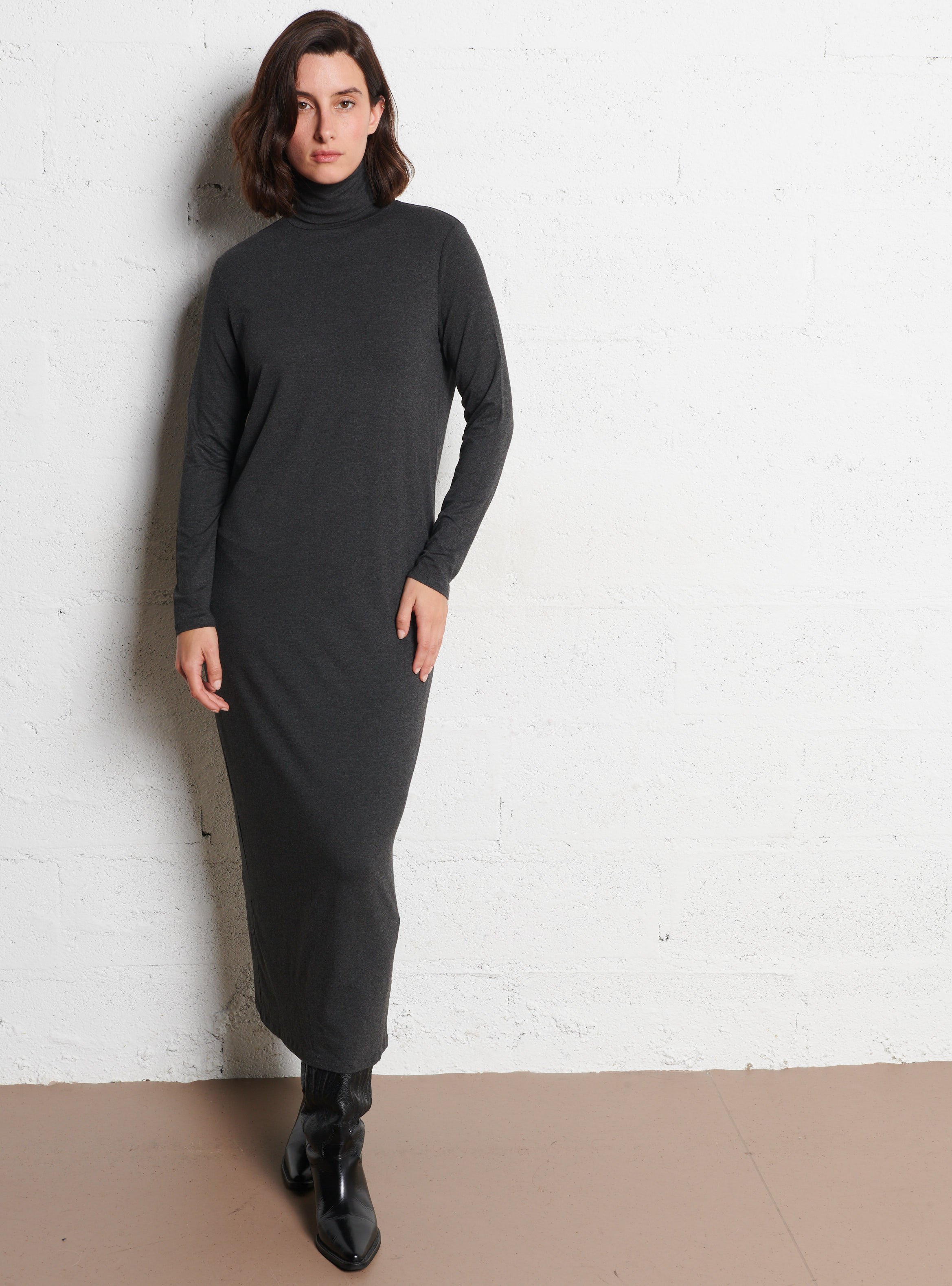 Robe midi col roulé  MAJESTIC FILATURES Gris