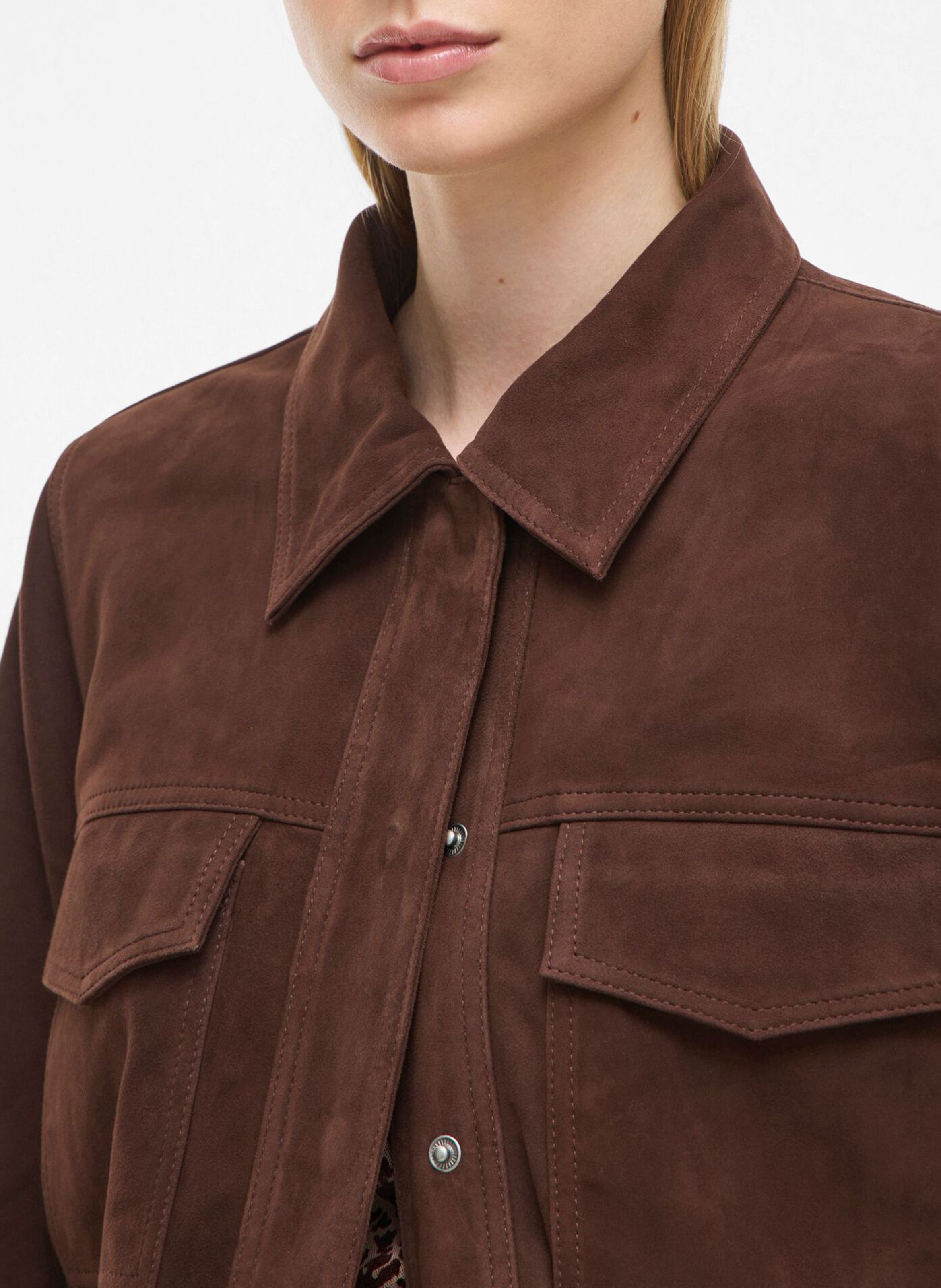 Gerade Lederjacke mit klassischem Kragen ROUGE EDIT Braun