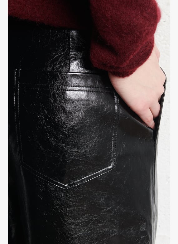 Wijde broek van imitatieleer | Zwart by BERENICE Wijde broek van imitatieleer Zwart