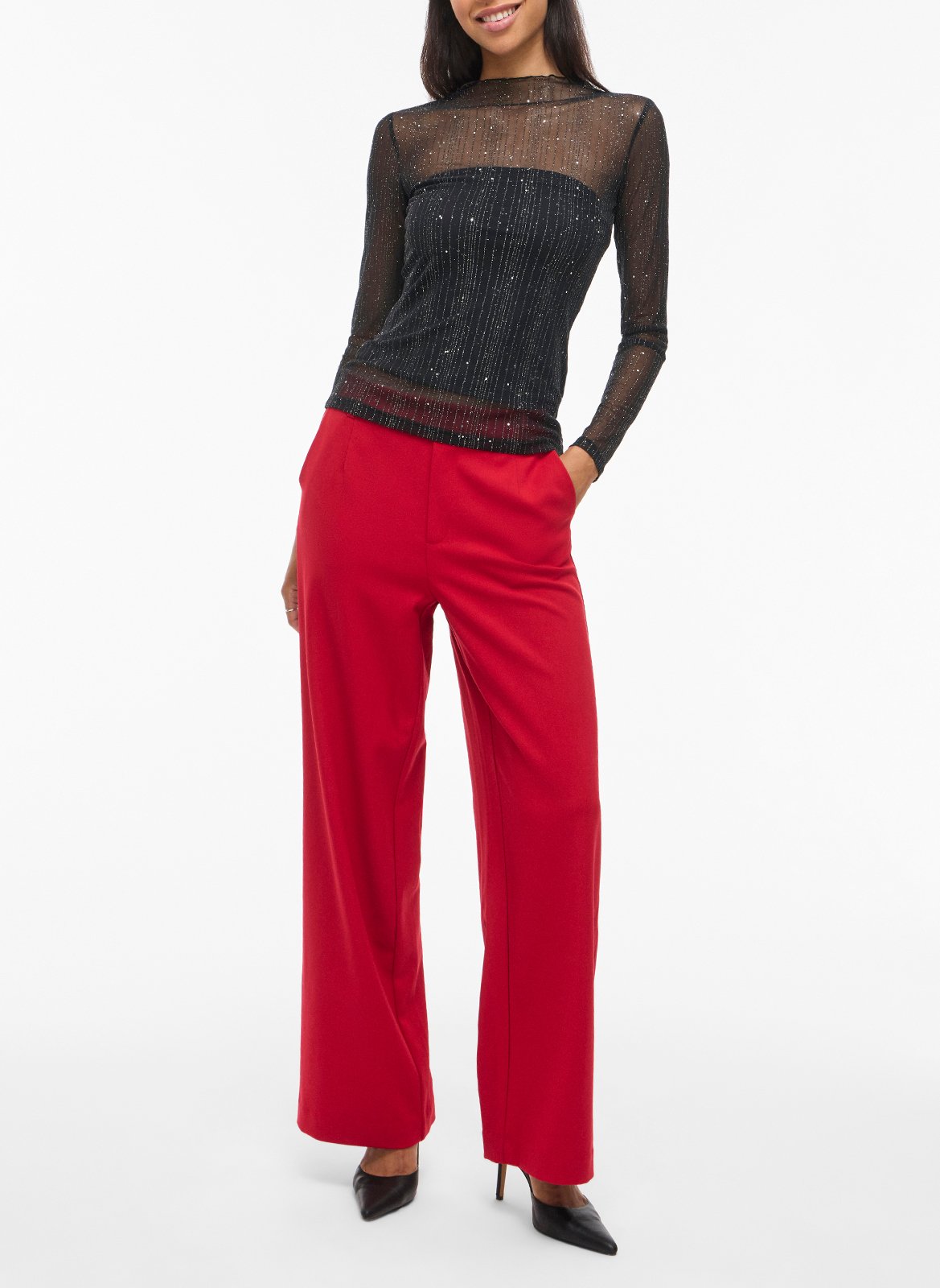 Tee-shirt ajusté transparent à paillettes VILA Noir