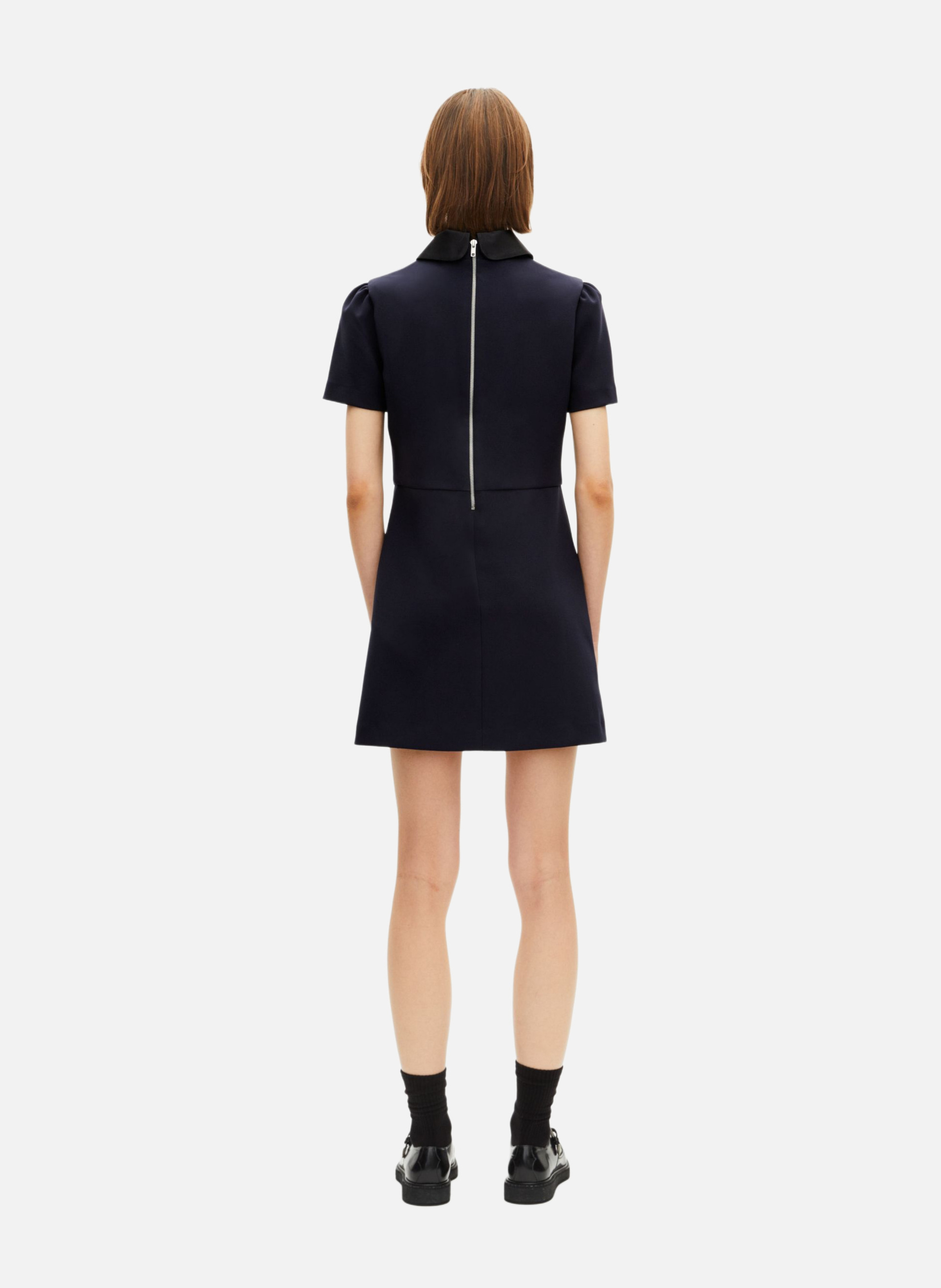 Short dress with Peter Pan collar in satin THE KOOPLES Blue