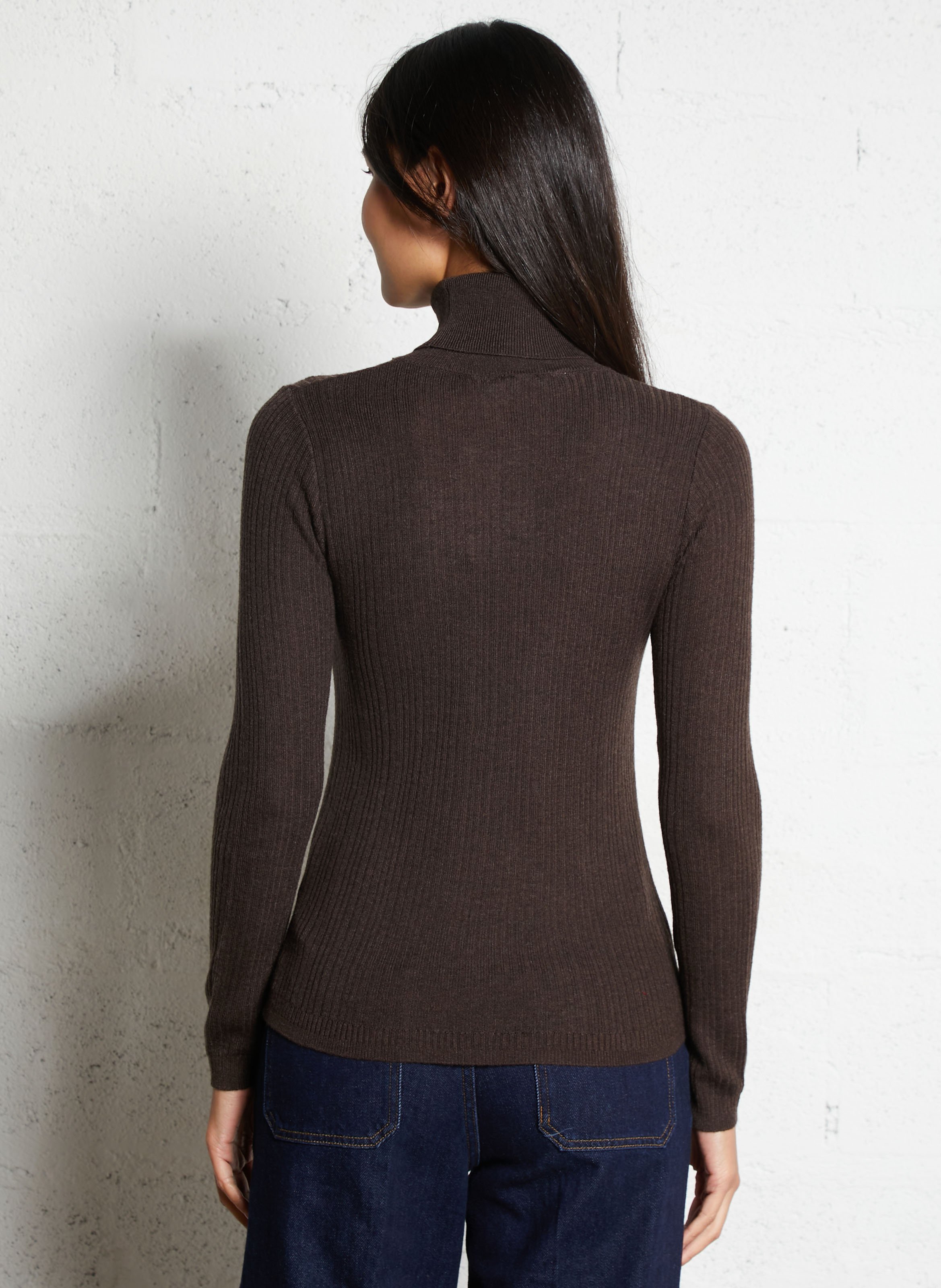 Pull droit col roulé en maille LA PETITE ETOILE Marron