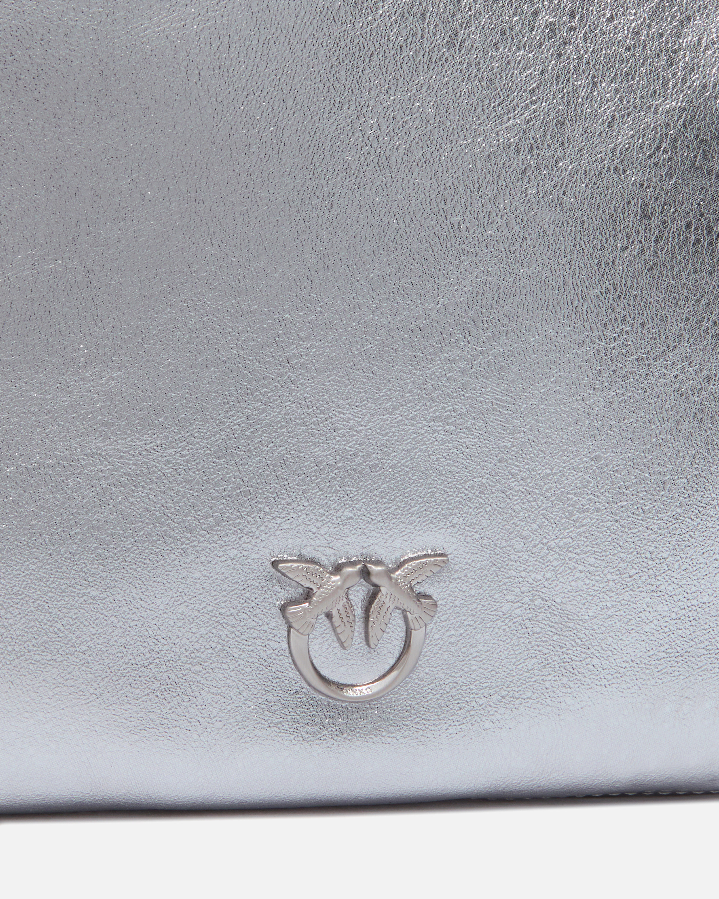 Mini soft bag in laminated suede with love birds logo PINKO Silver