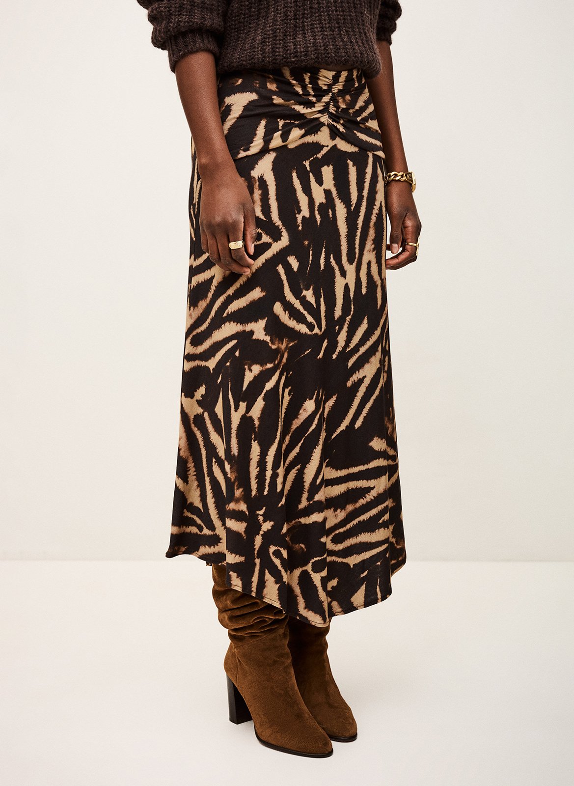 Jupe longue droite imprimée BA&SH Marron