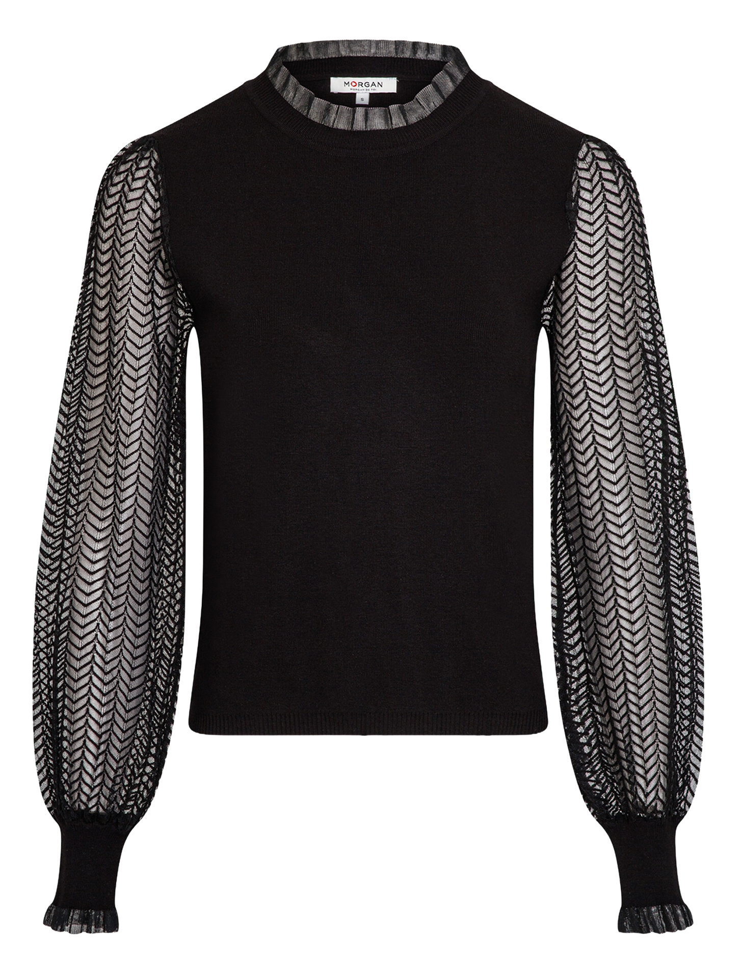 Pull col montant en dentelle MORGAN Noir