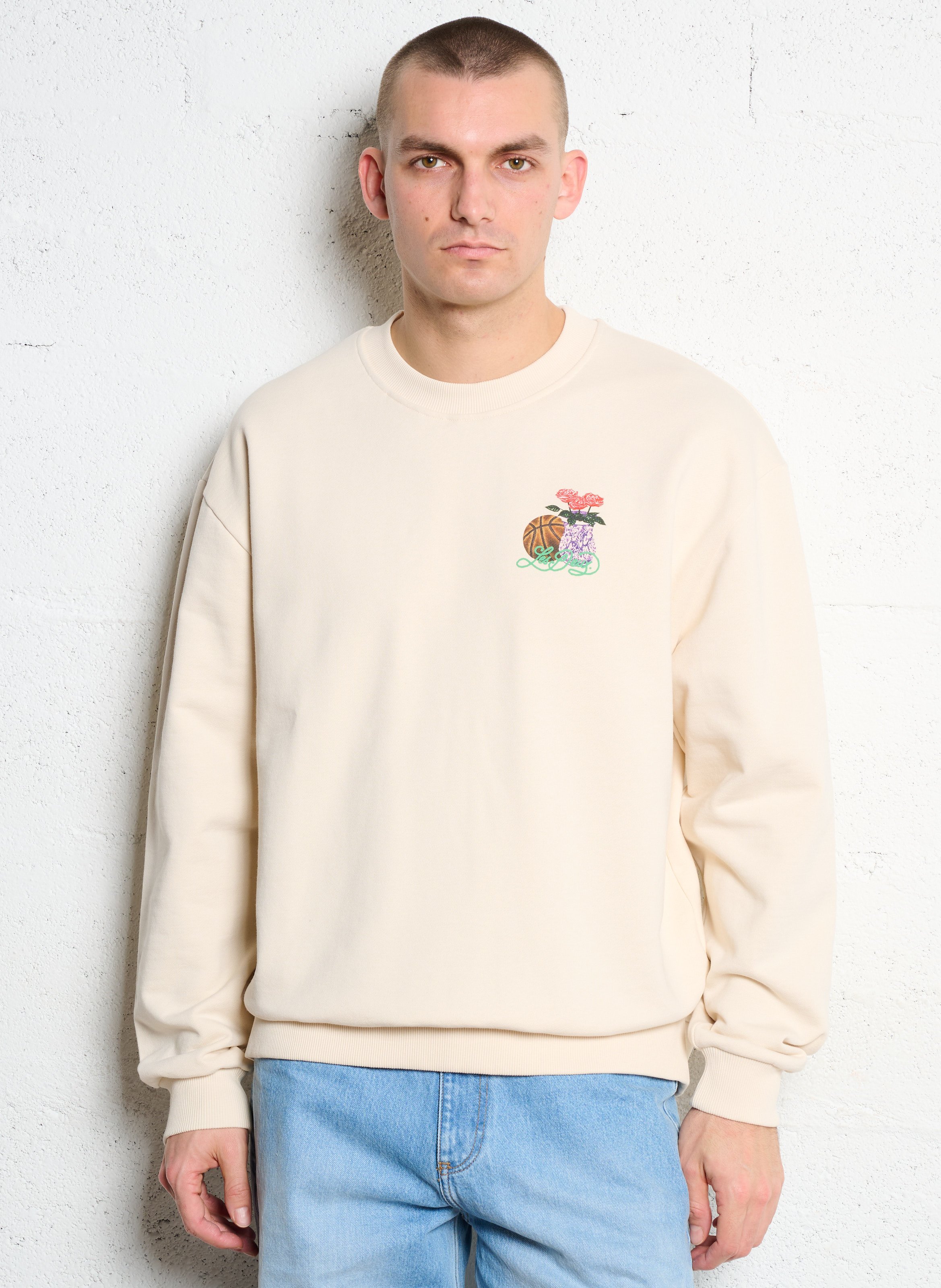 Straight round neck sweatshirt screen printed in organic cotton LES DEUX Beige