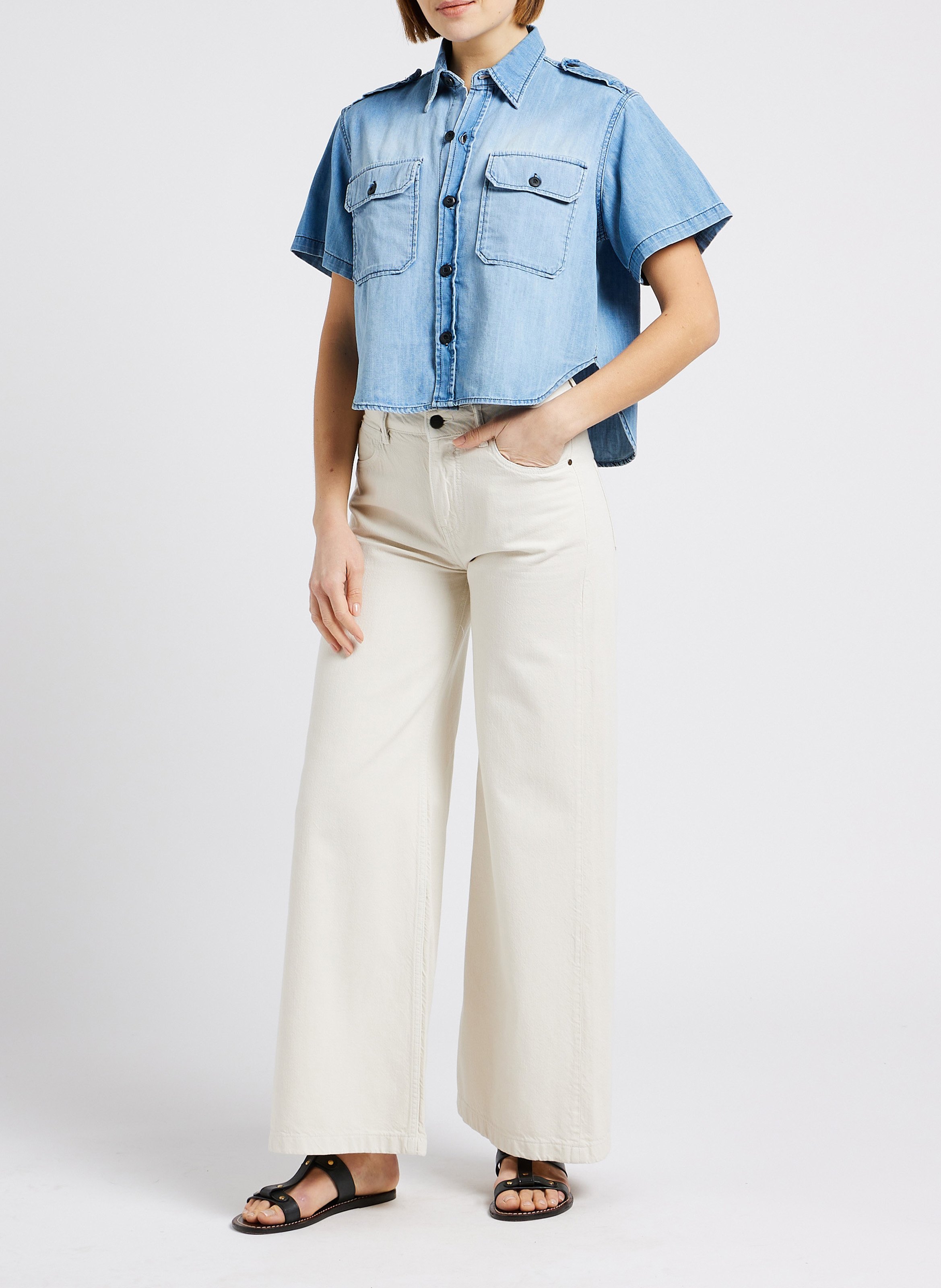 High-rise flared soft denim jeans ACQUAVERDE White