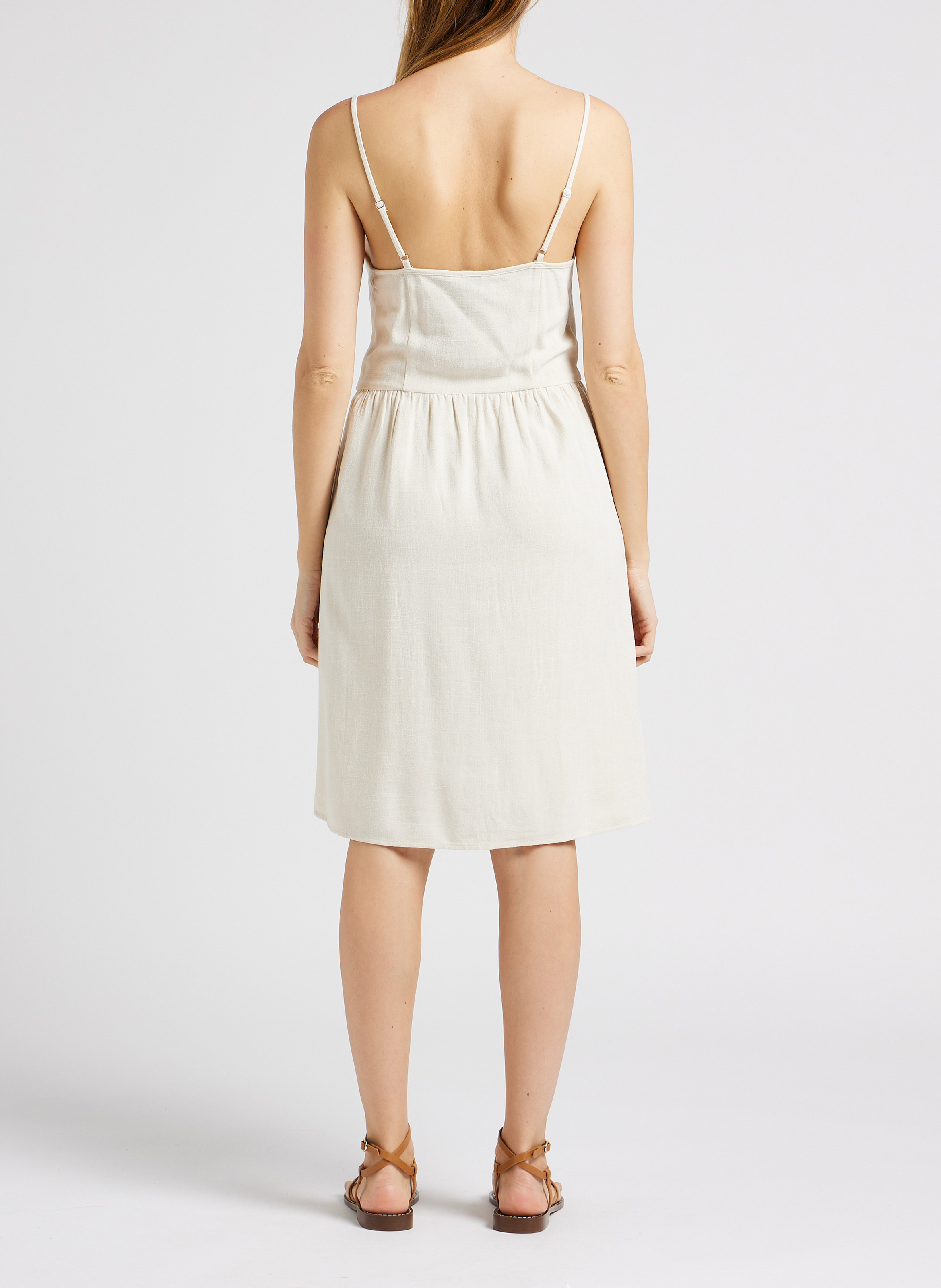 Korte jurk van gemengd linnen PIECES Beige