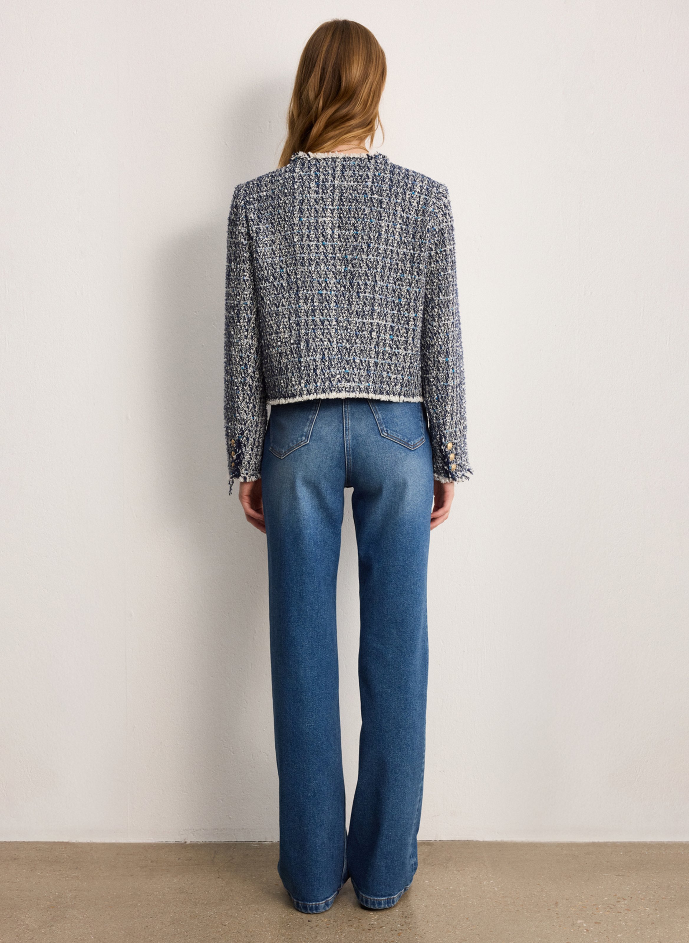 Veste droite col rond en jacquard PABLO Bleu