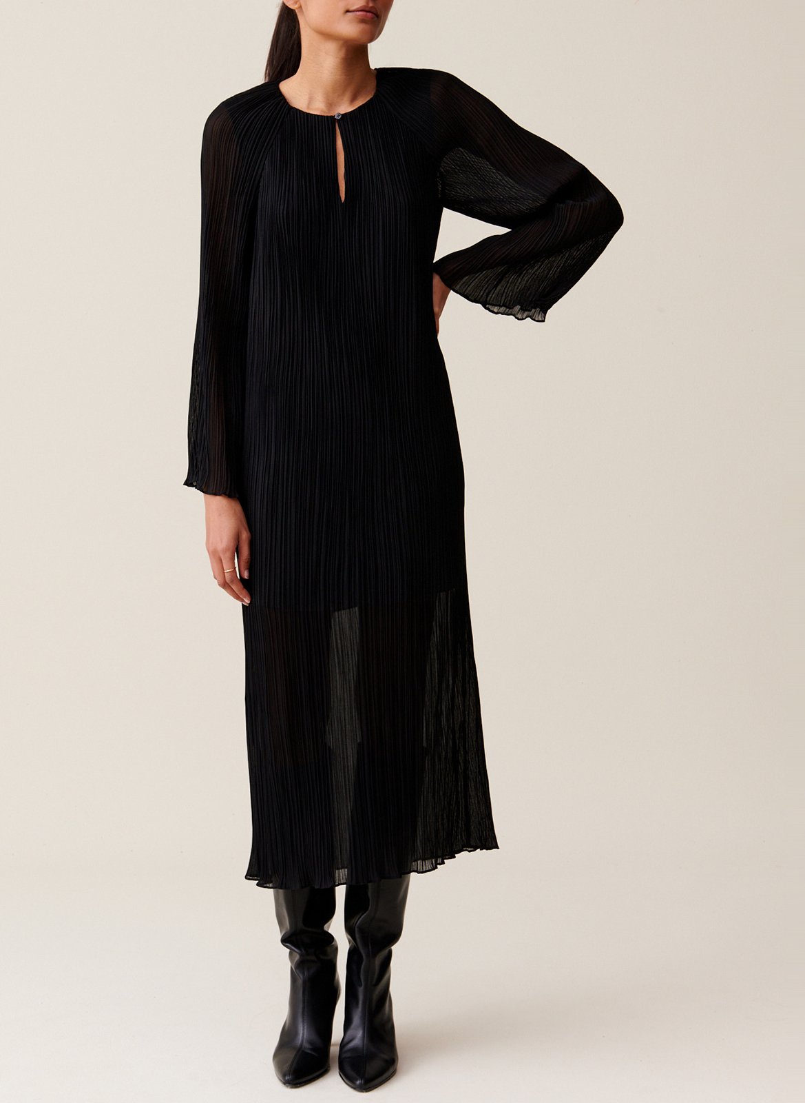 Robe longue col rond plissée CLAUDIE PIERLOT Noir