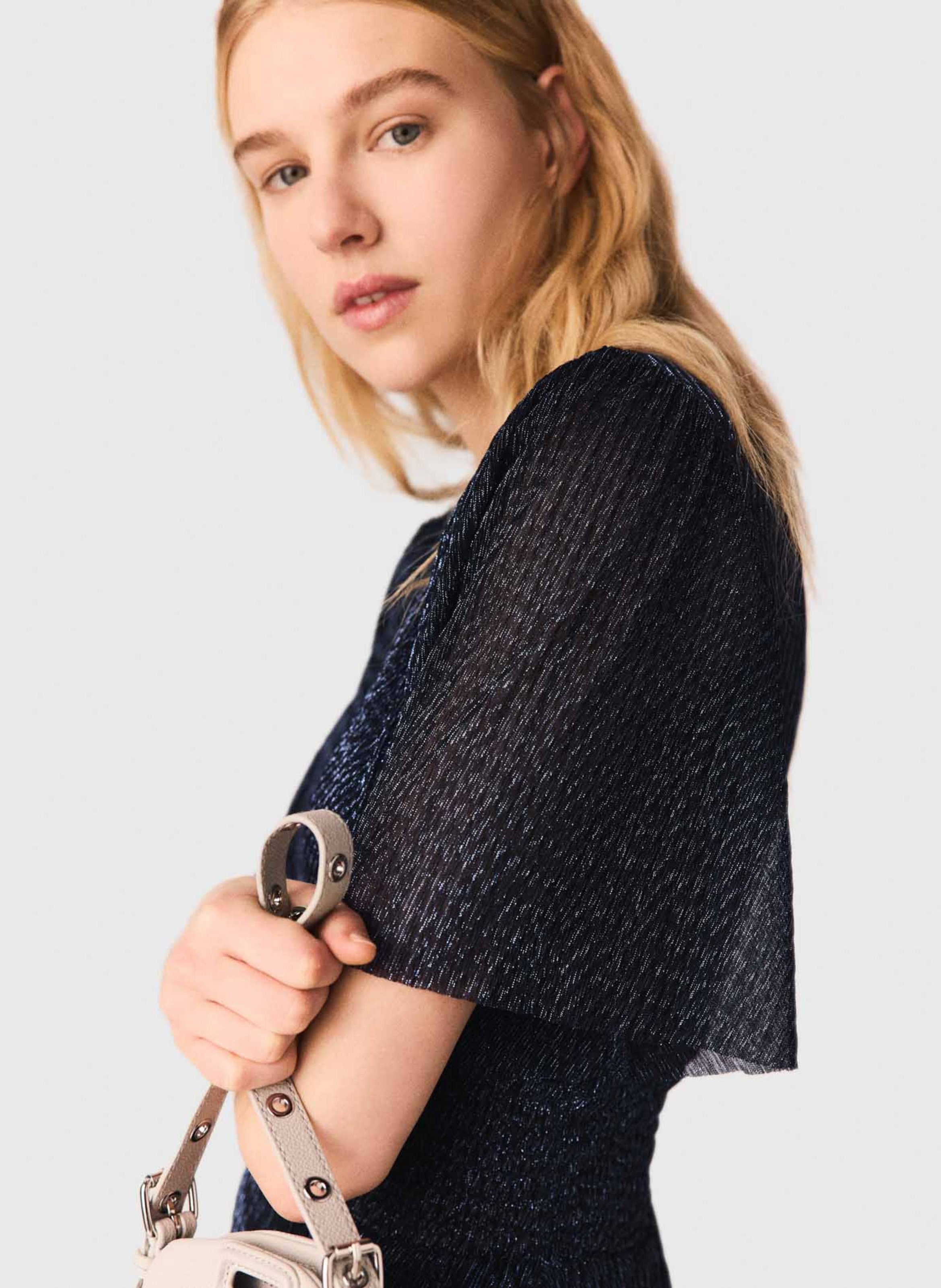 Robe midi évasée col V MAJE Bleu