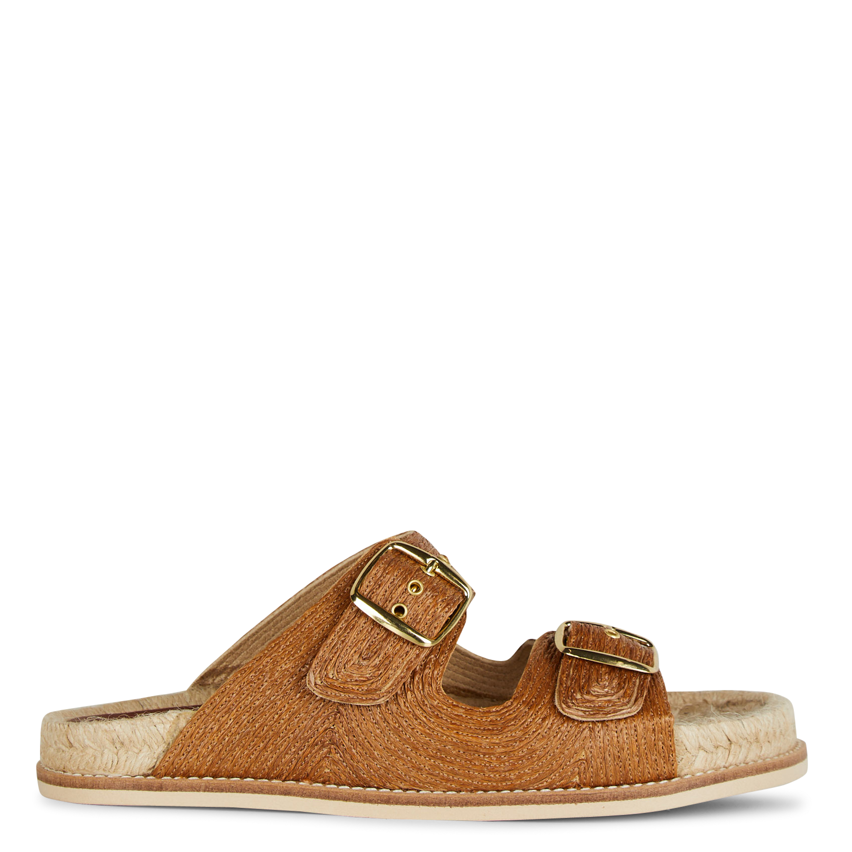 Platte sandalen van raffia met verstelbare bandjes BOSABO Bruin