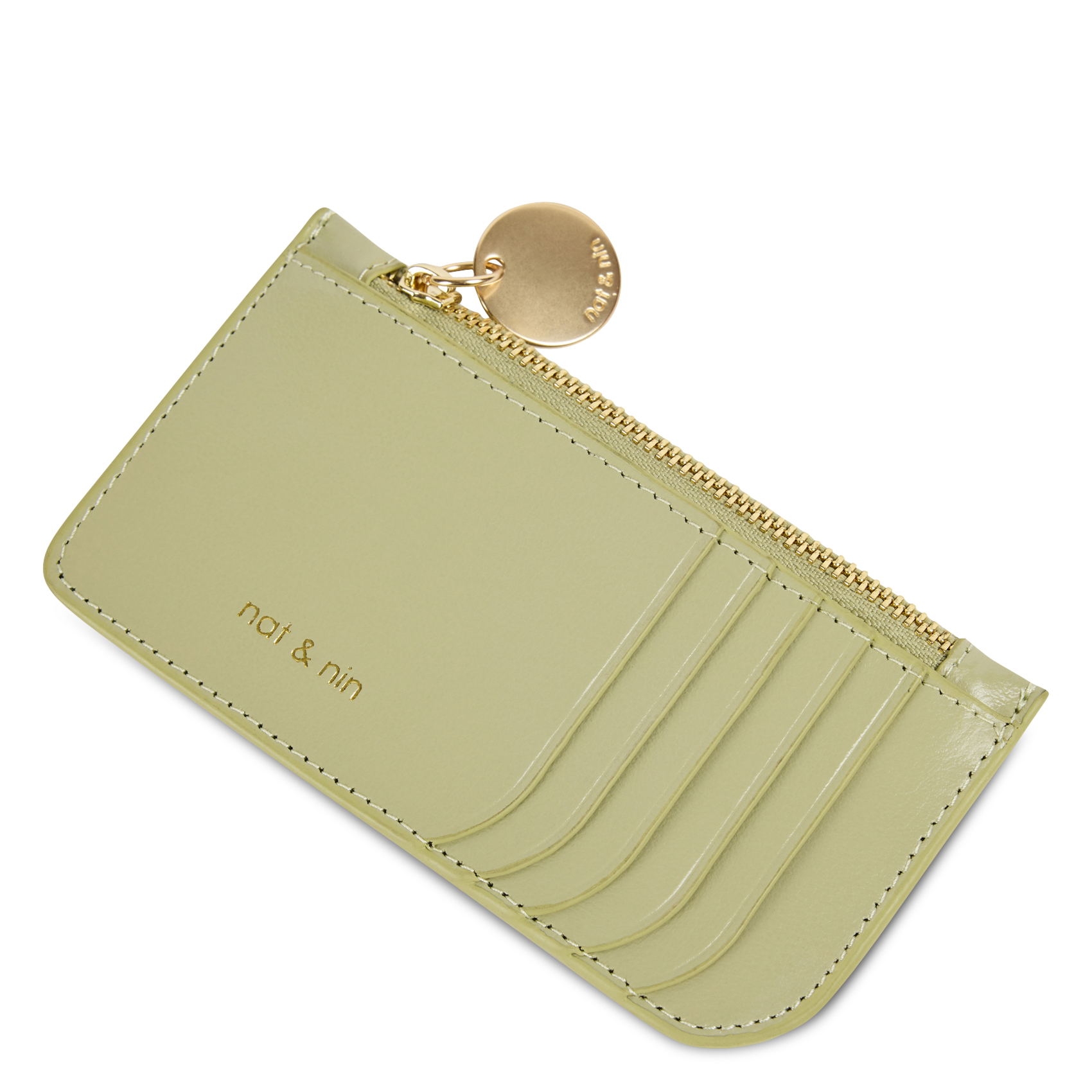 Leren pasjeshouder met rits NAT & NIN Groen