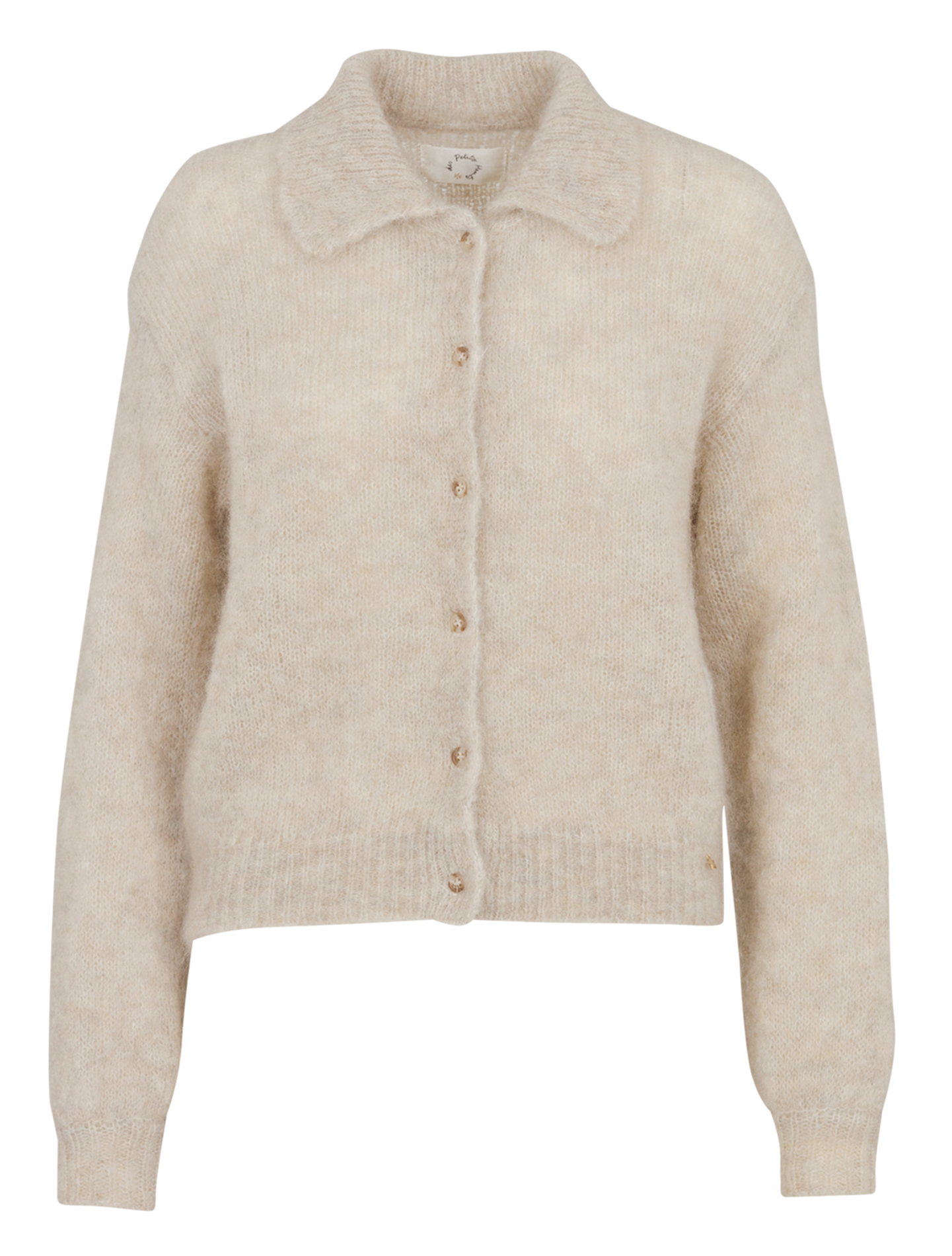 Cardigan col polo en mohair mélangé DES PETITS HAUTS Beige