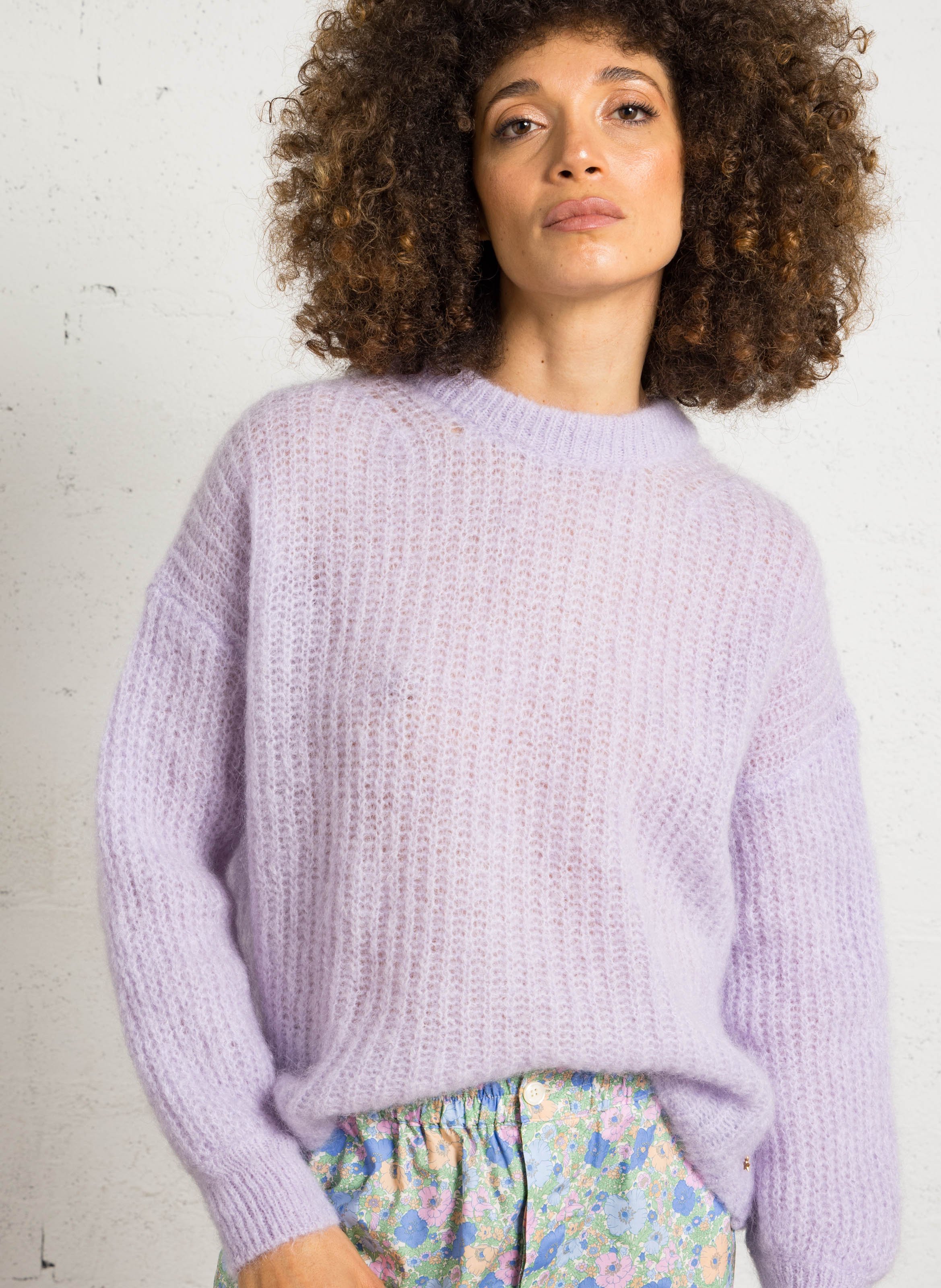 Pull ample uni en mohair mélangé DES PETITS HAUTS Violet